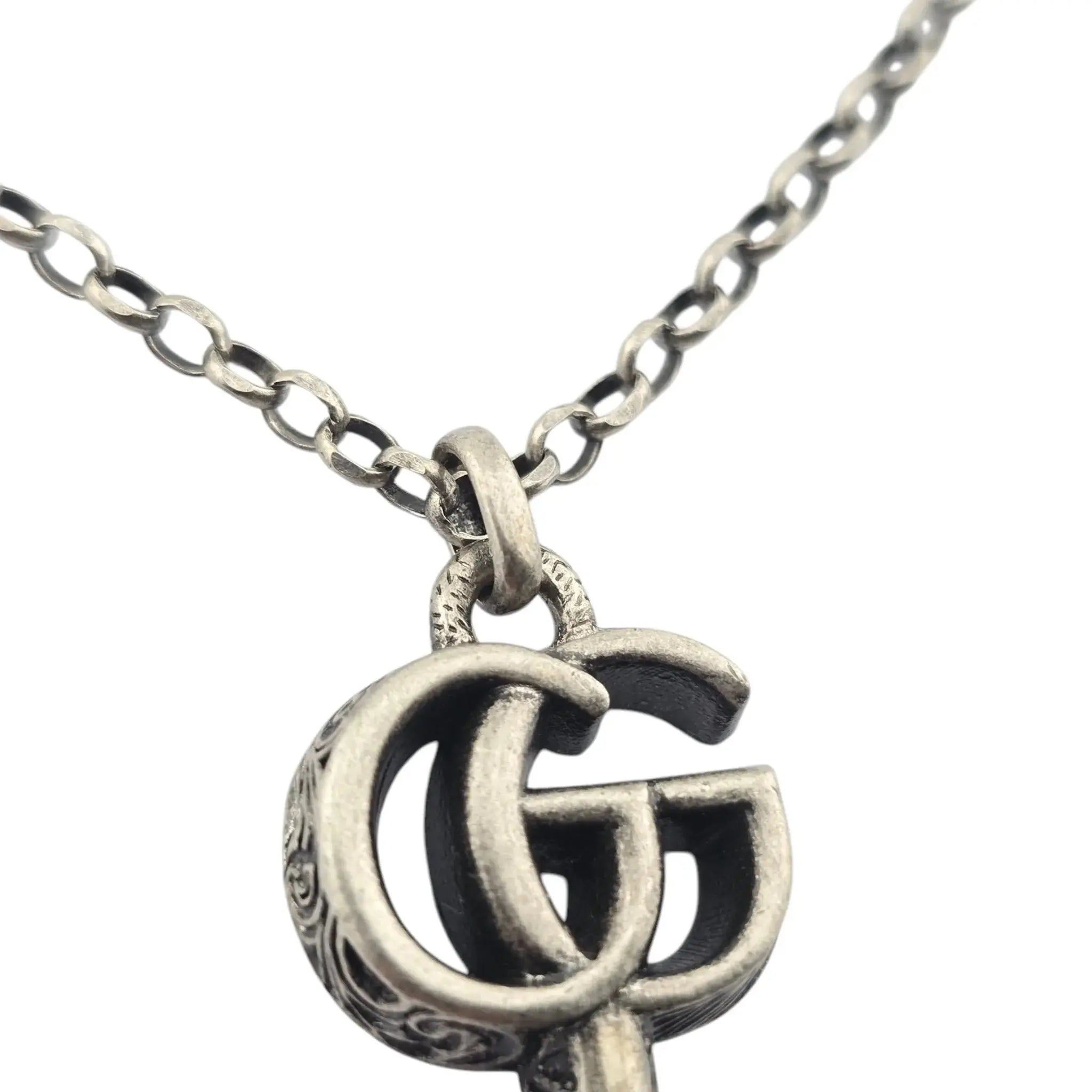 GUCCI GG Double G 925 Sterling Silver Key Necklace GUCCI