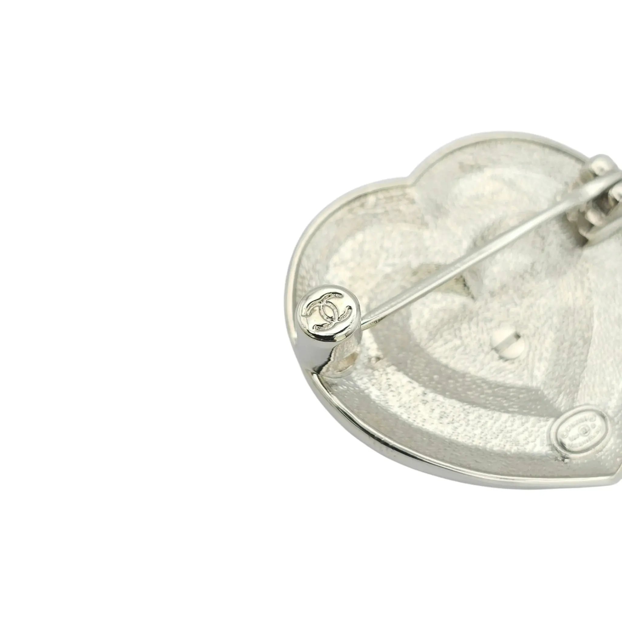 Chanel CC Silver Crystal Heart Brooch 2023 CHANEL