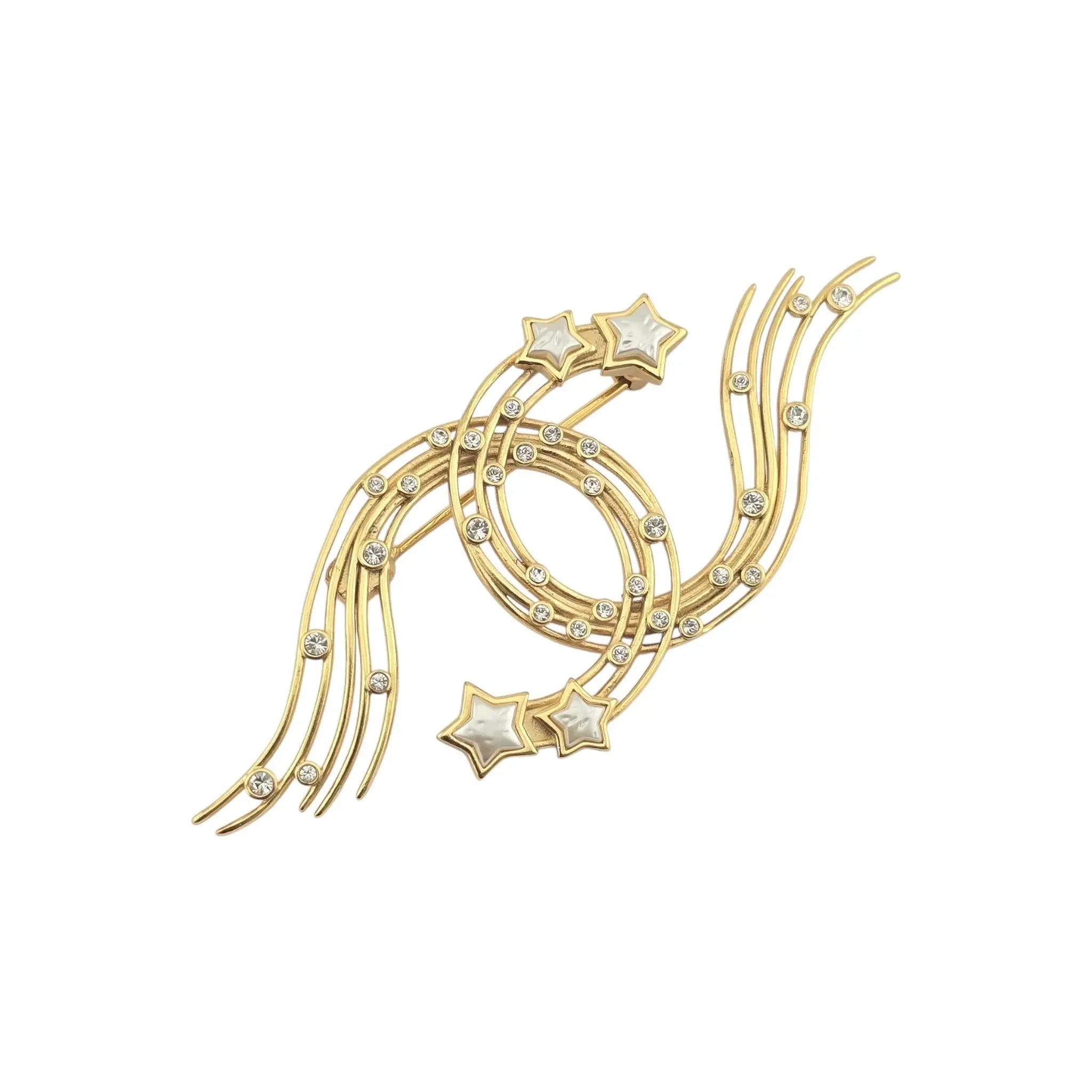 Chanel CC Gold Pearl White Star Brooch B24 CHANEL
