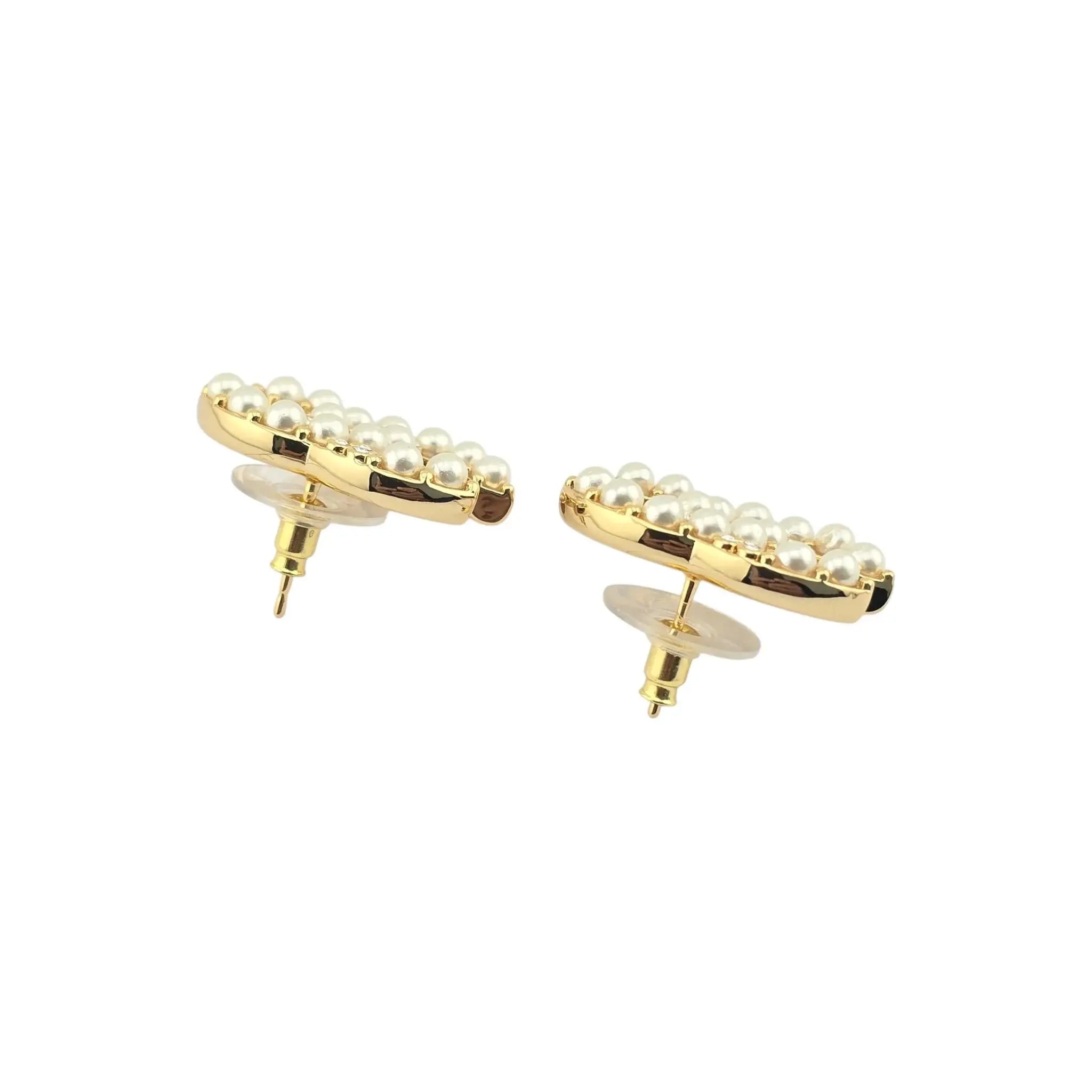 Chanel CC Gold Faux Pearl Crystal Earrings B24 CHANEL