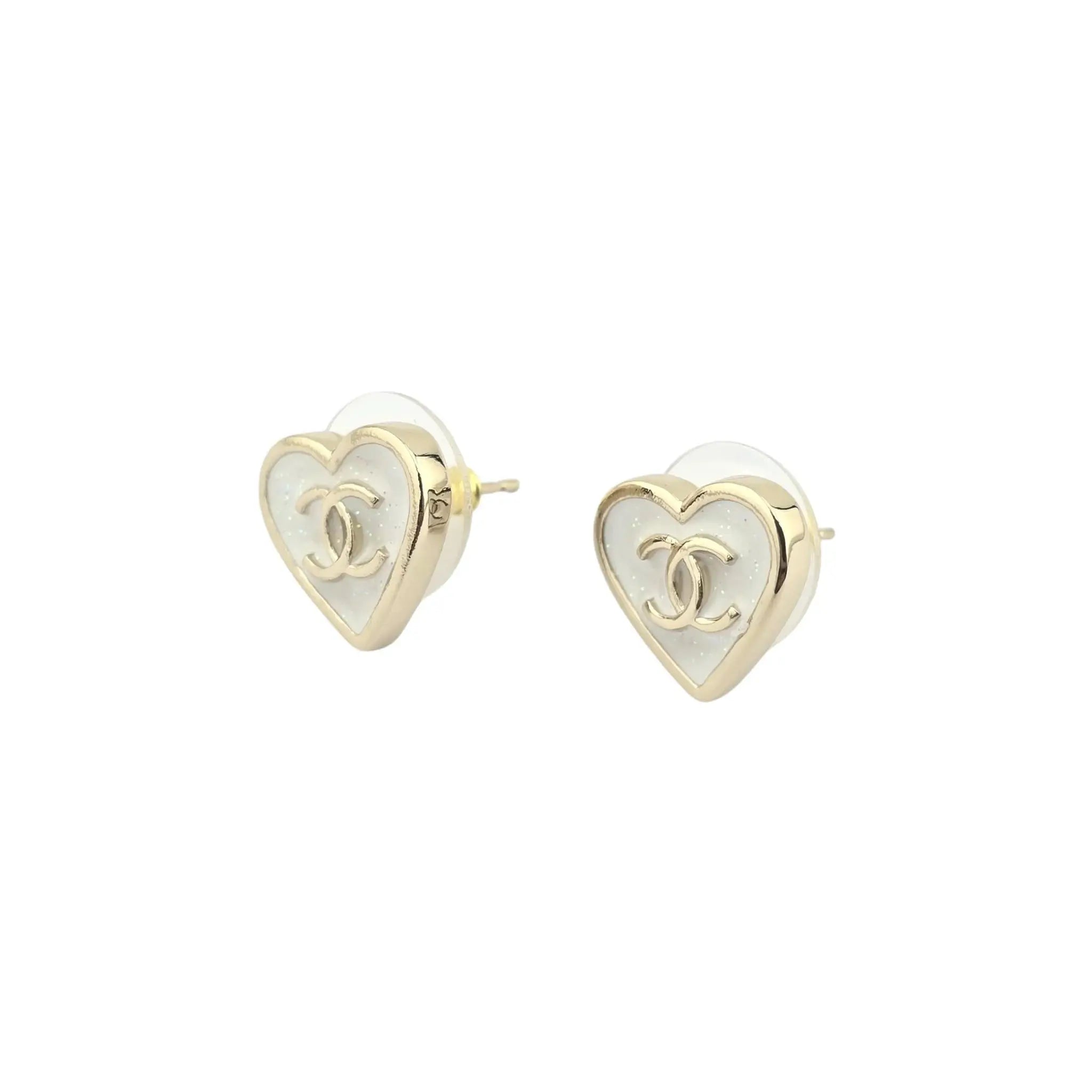 Chanel CC White Enamel Heart Stud 2025 CHANEL