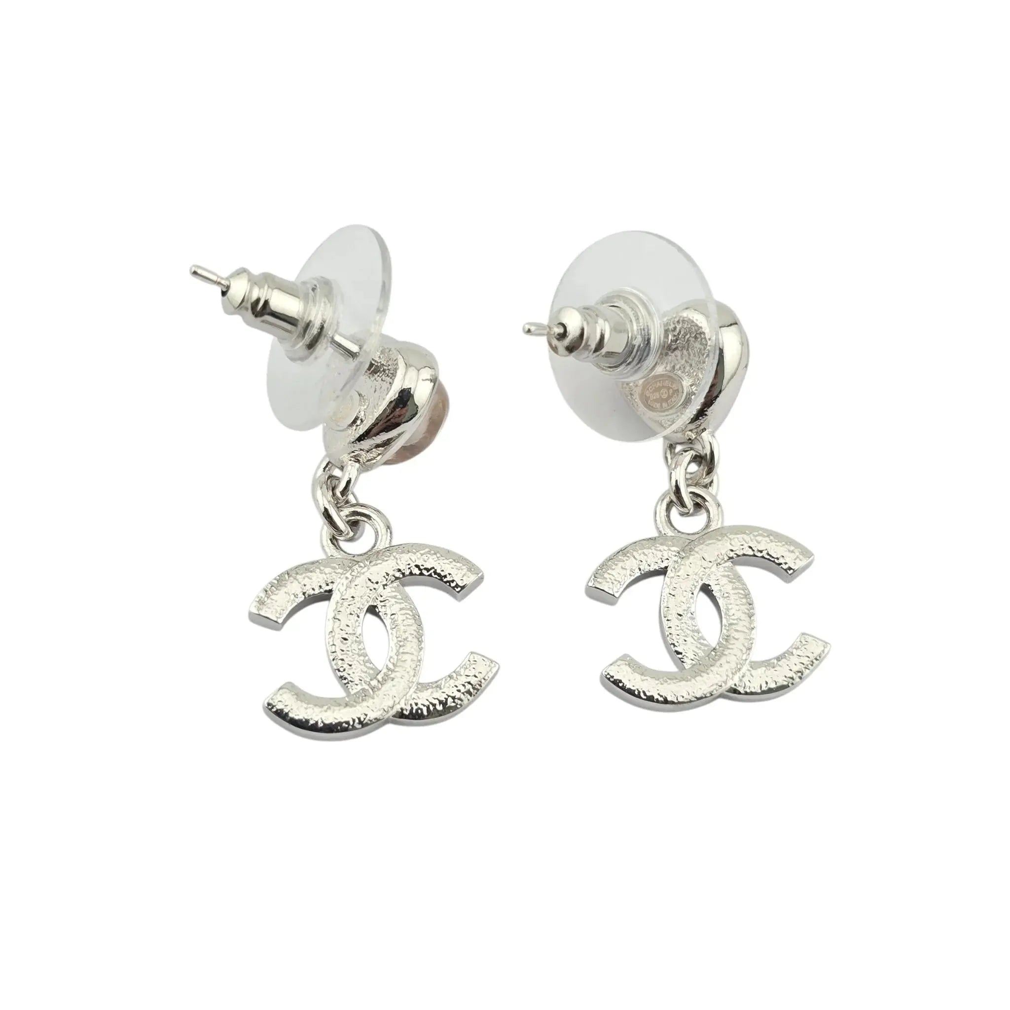 Chanel CC Silver Pink Heart Drop Earrings 2025 CHANEL