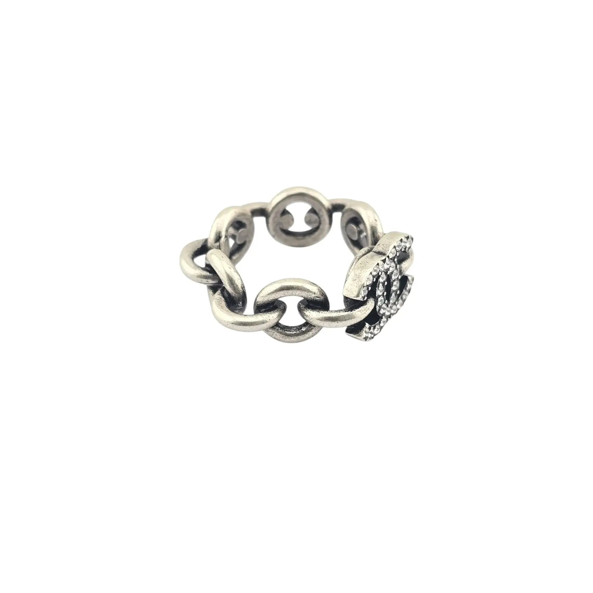 Chanel CC Silver Crystal Ring CHANEL