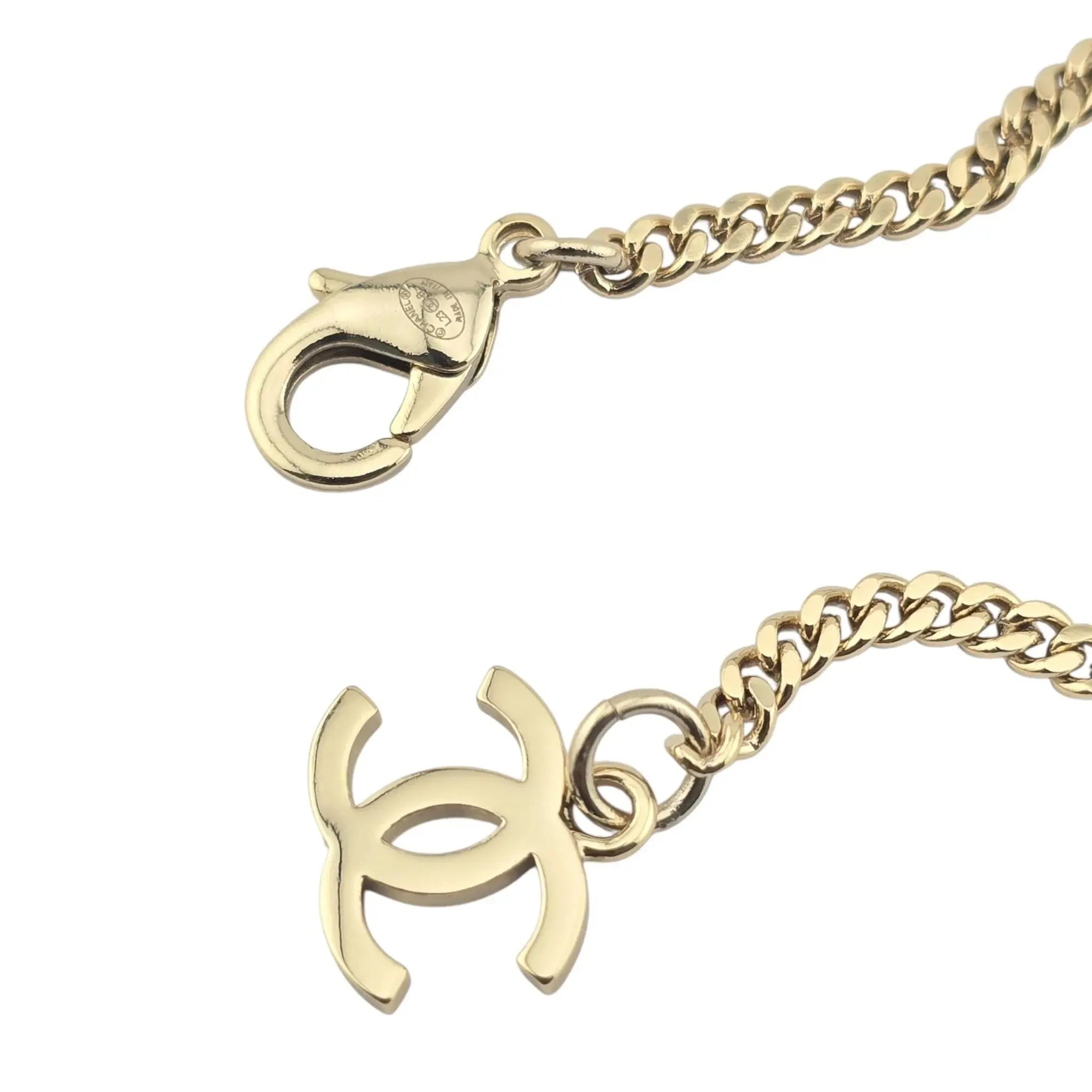 Chanel CC Crystal Pearl Square Pendant Necklace Gold 2023 CHANEL