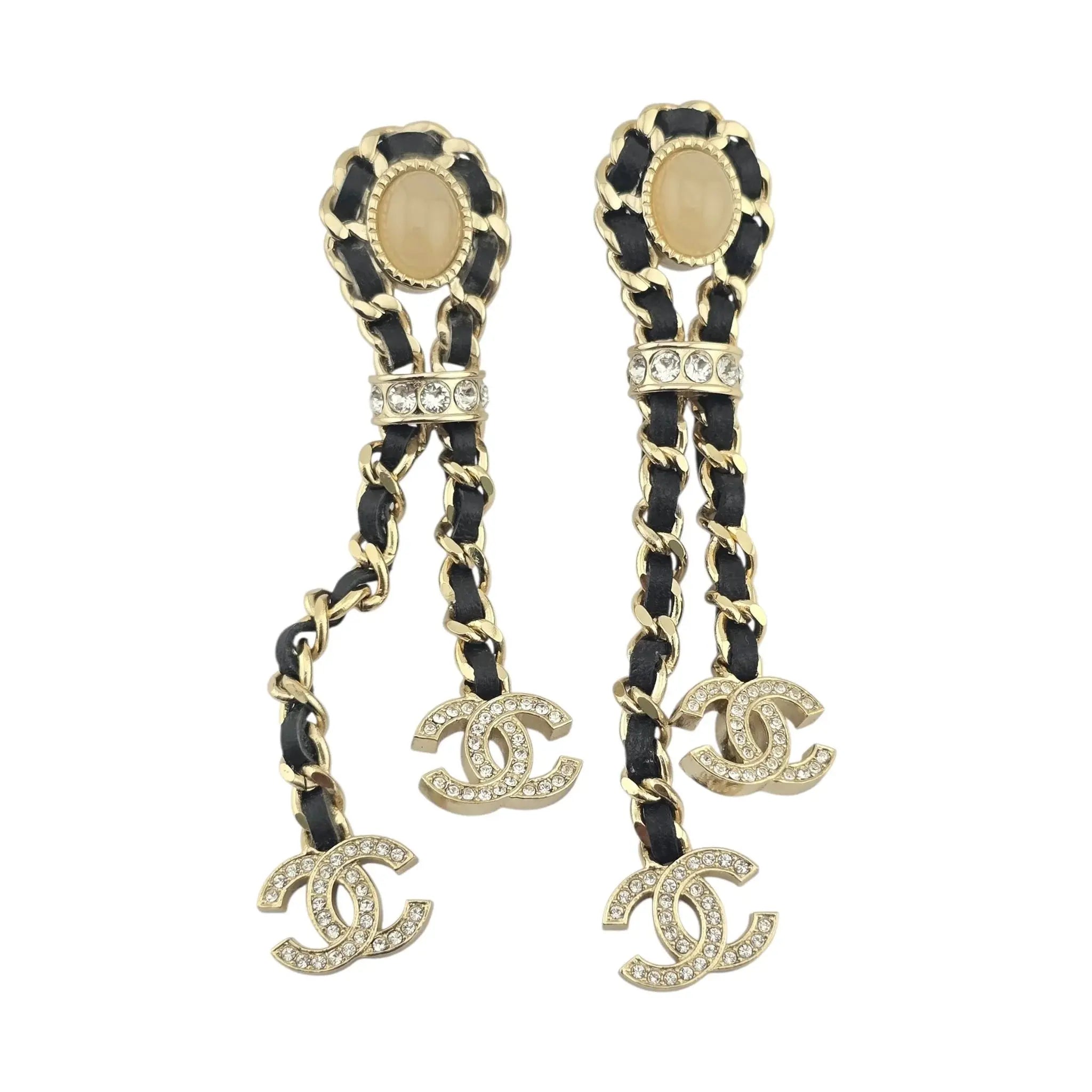 Chanel CC Black Leather Drop Earrings 2021 CHANEL