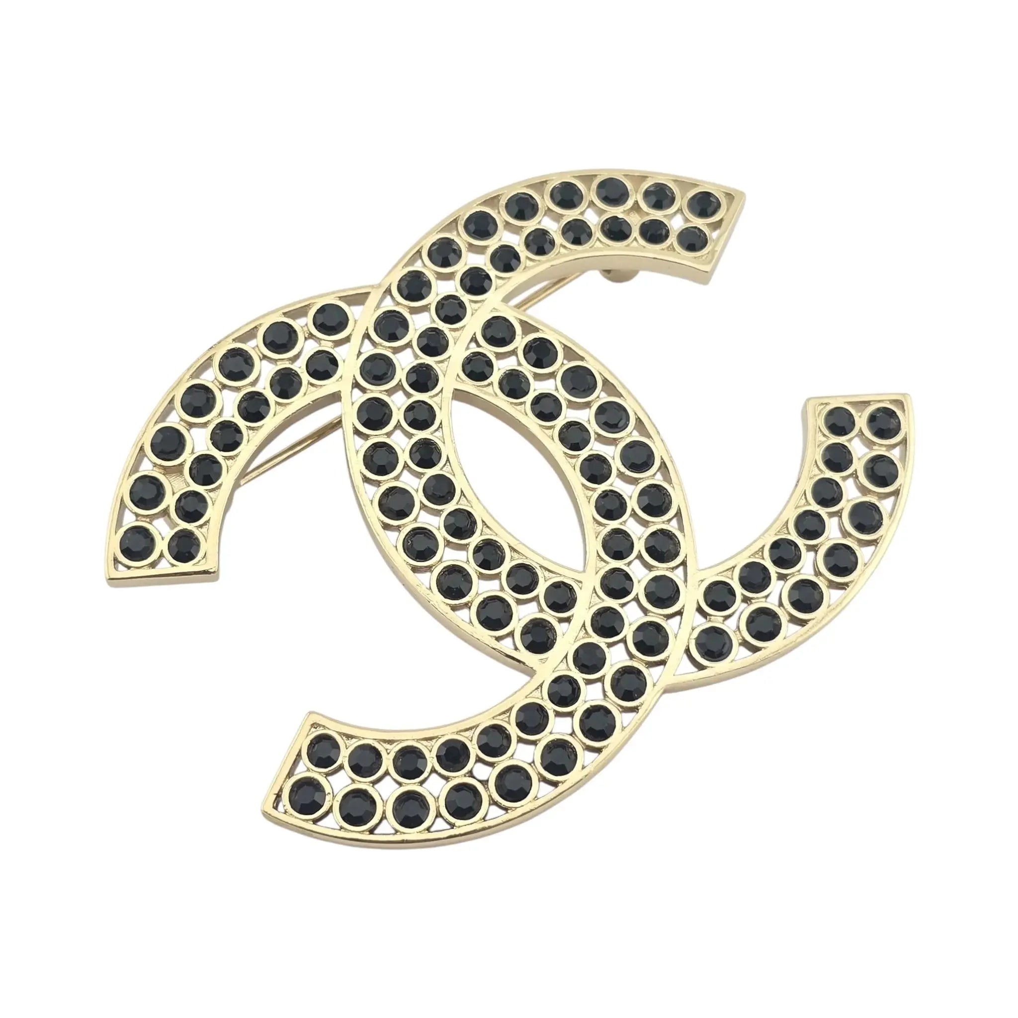 Chanel CC Metal Crystal Brooch Gold Black 2023 CHANEL