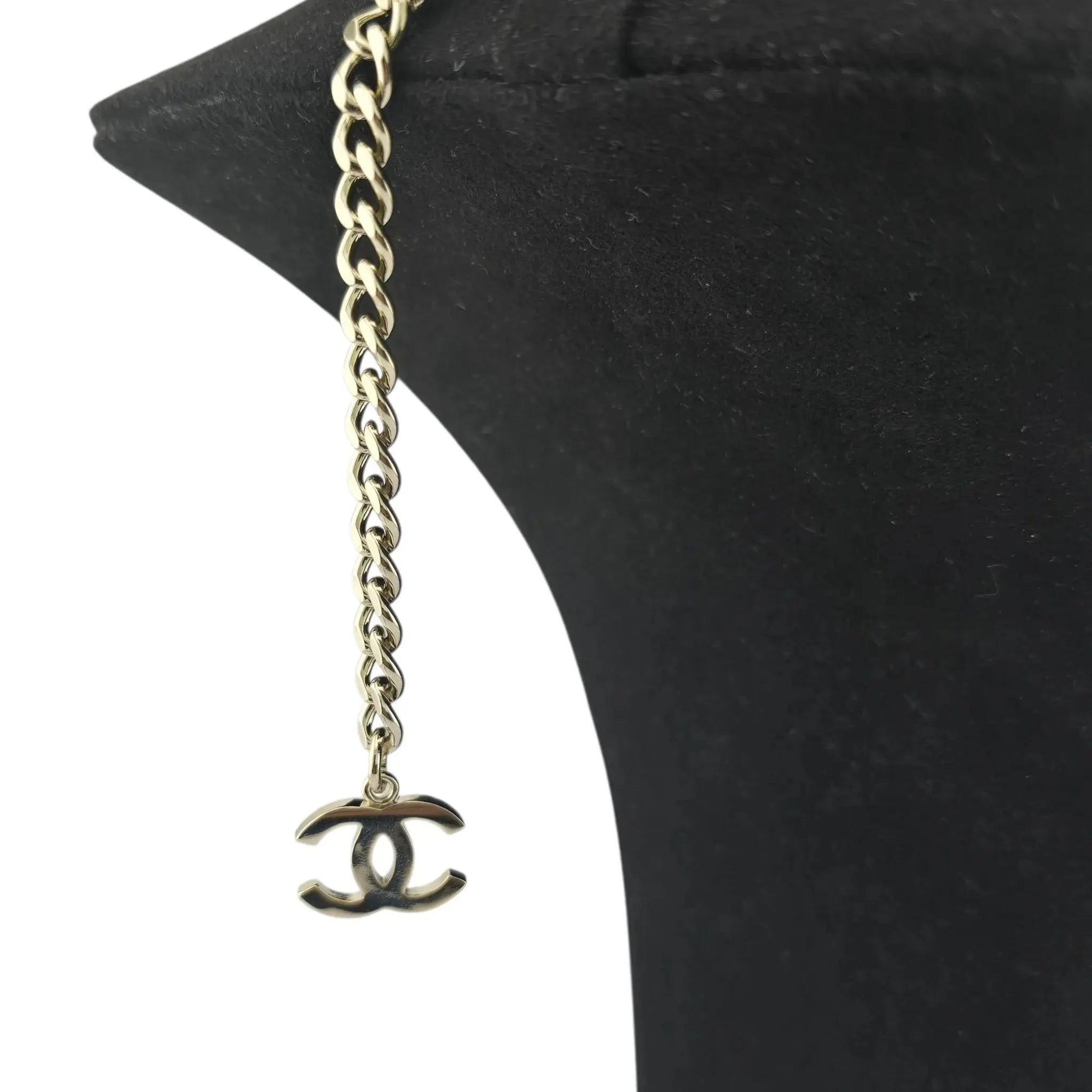 Chanel CC Gold Crystal Chain Silver Long Necklace 2021 CHANEL