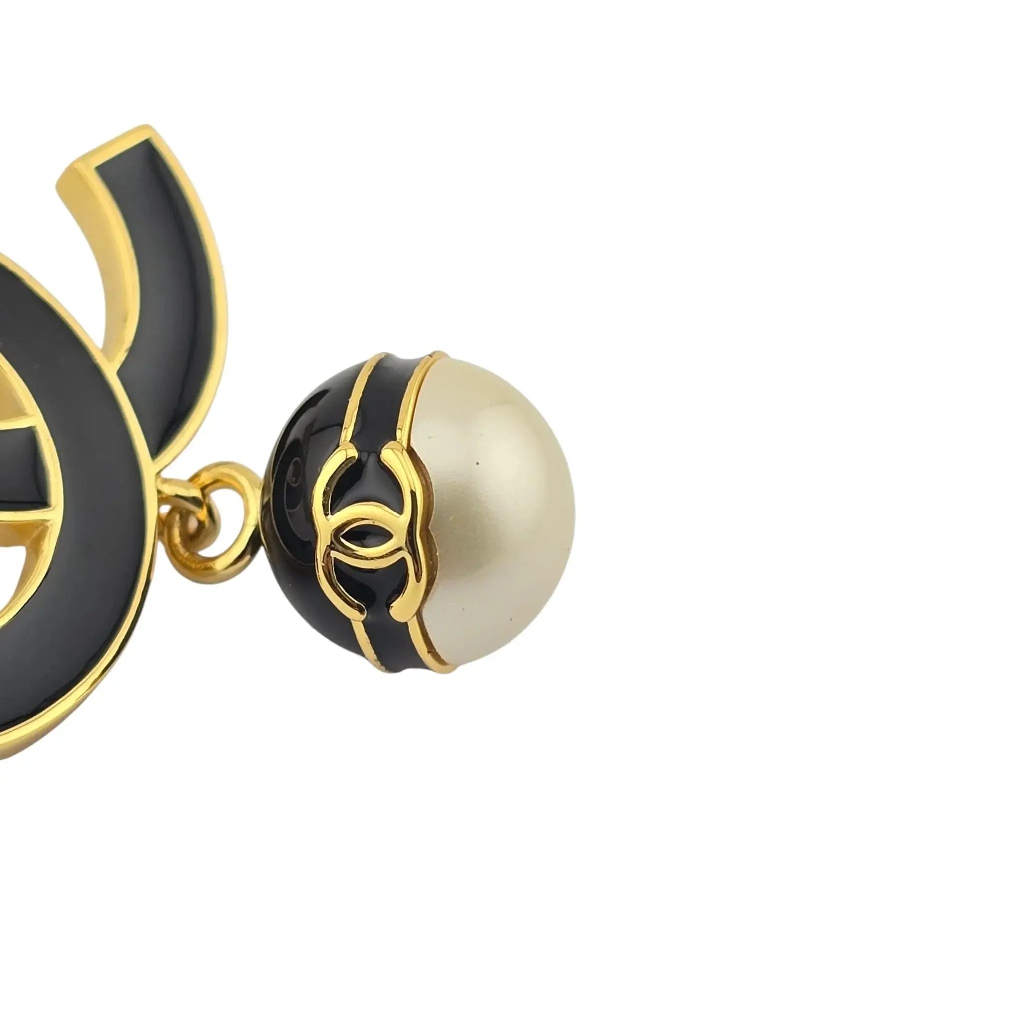 Chanel CC Gold Black White Pin Brooch CHANEL