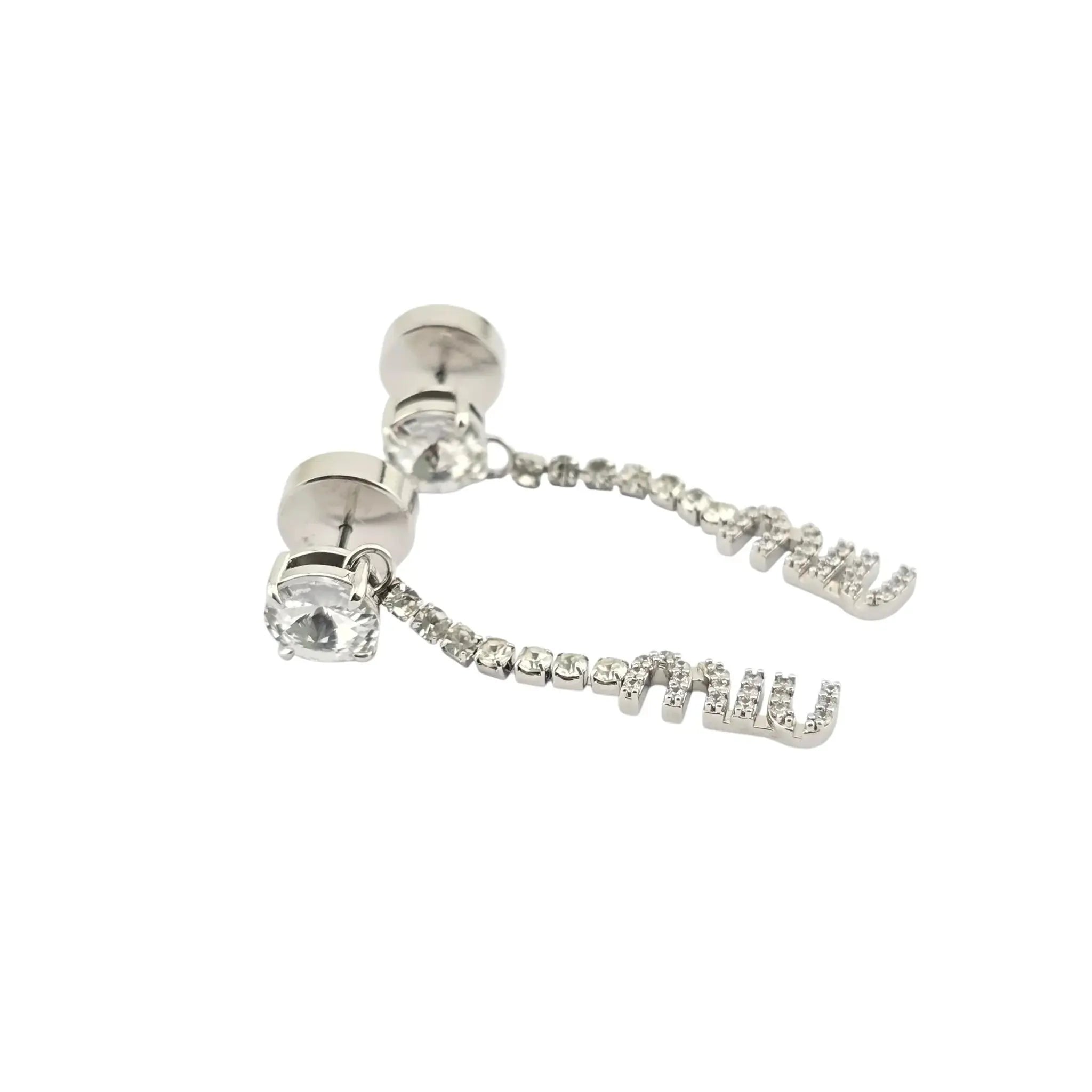Miu Miu Logo Silver Crystal Earrings MIU MIU