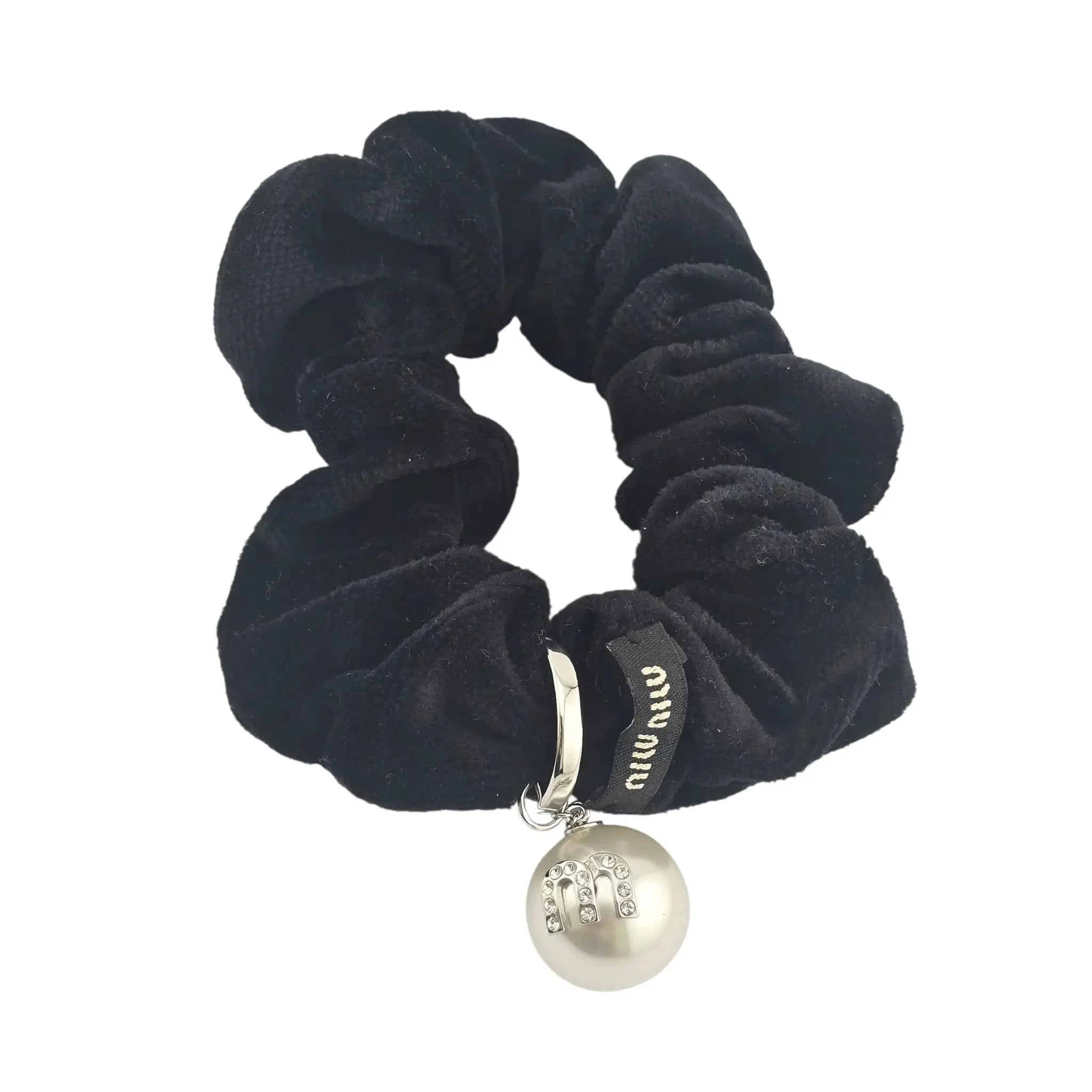 Miu Miu Black Velvet Pearl Scrunchie MIU MIU