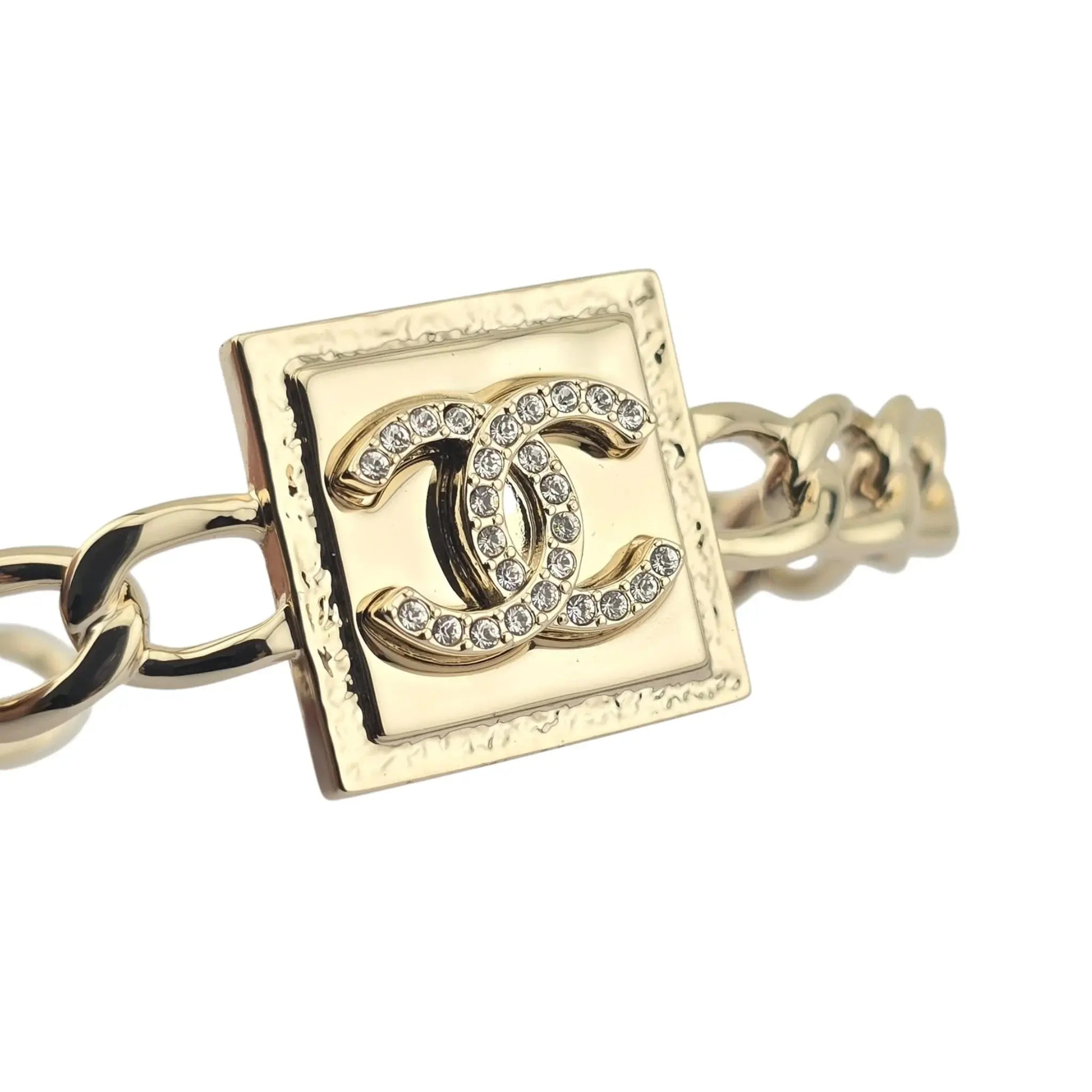 Chanel CC Gold Chain Crystal Cuff Bangle CHANEL