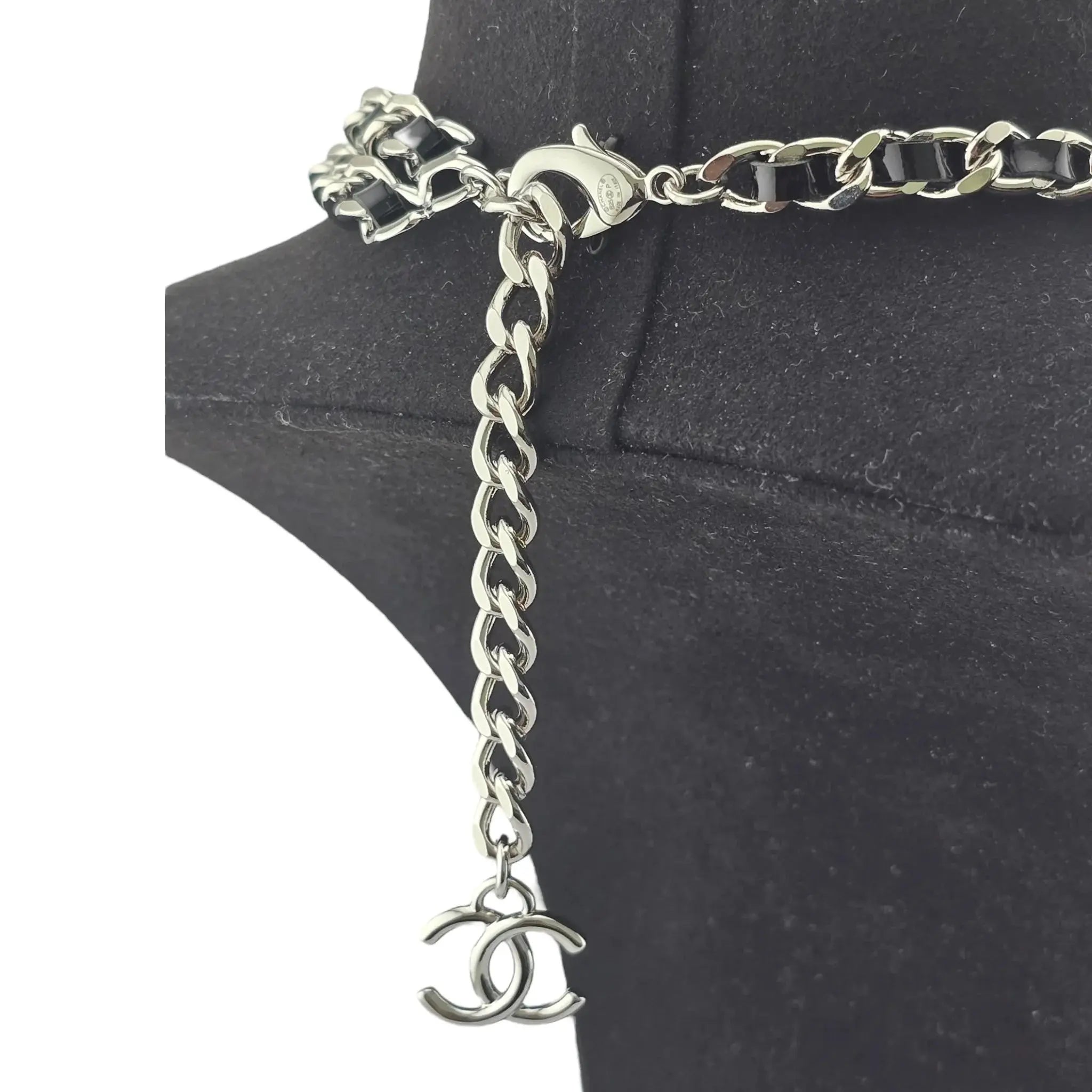 Chanel CC Black Silver Lambskin Necklace 2025 CHANEL