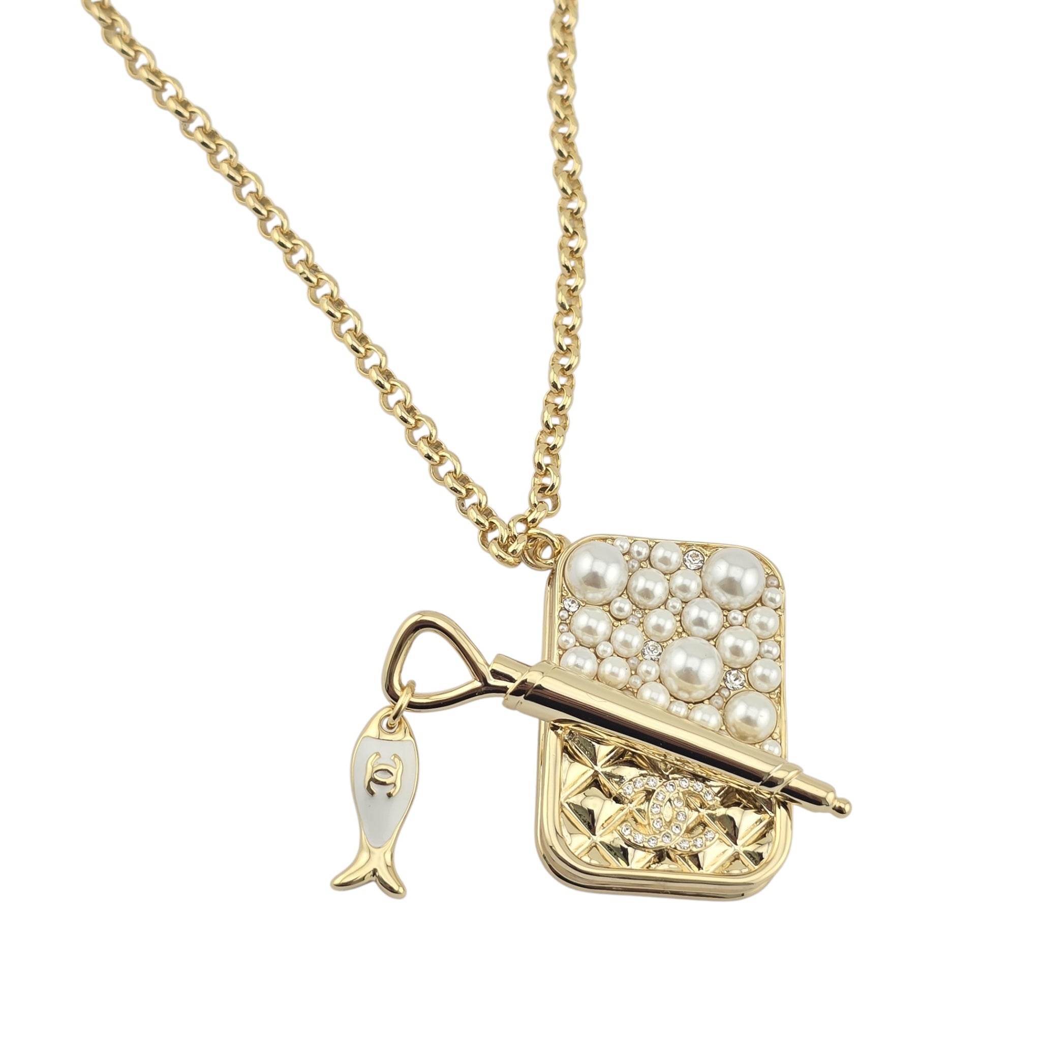 Chanel CC Gold Faux Pearl Tin Necklace 2025 CHANEL