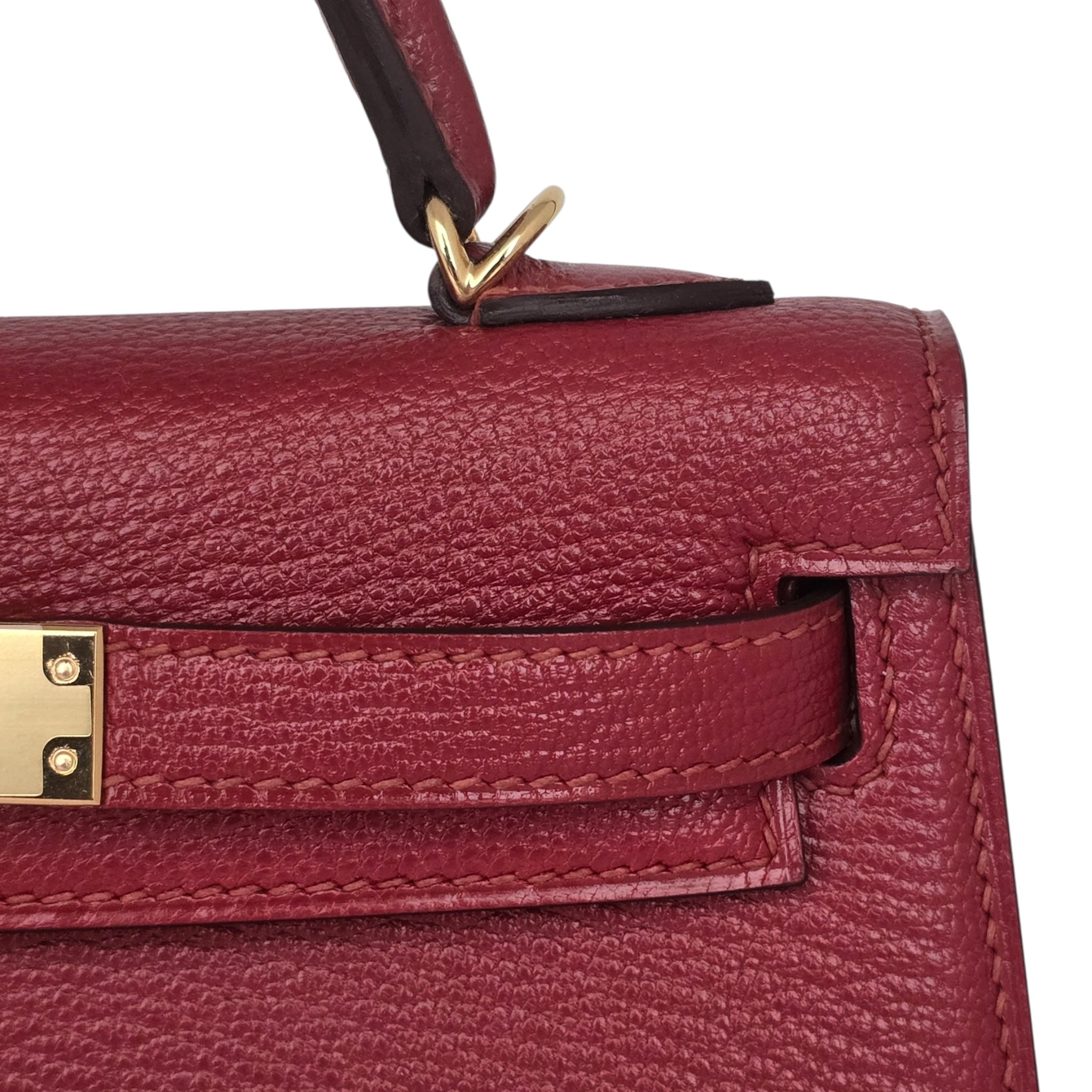 Hermes Mini Kelly II Sellier Rouge H Chèvre Gold
