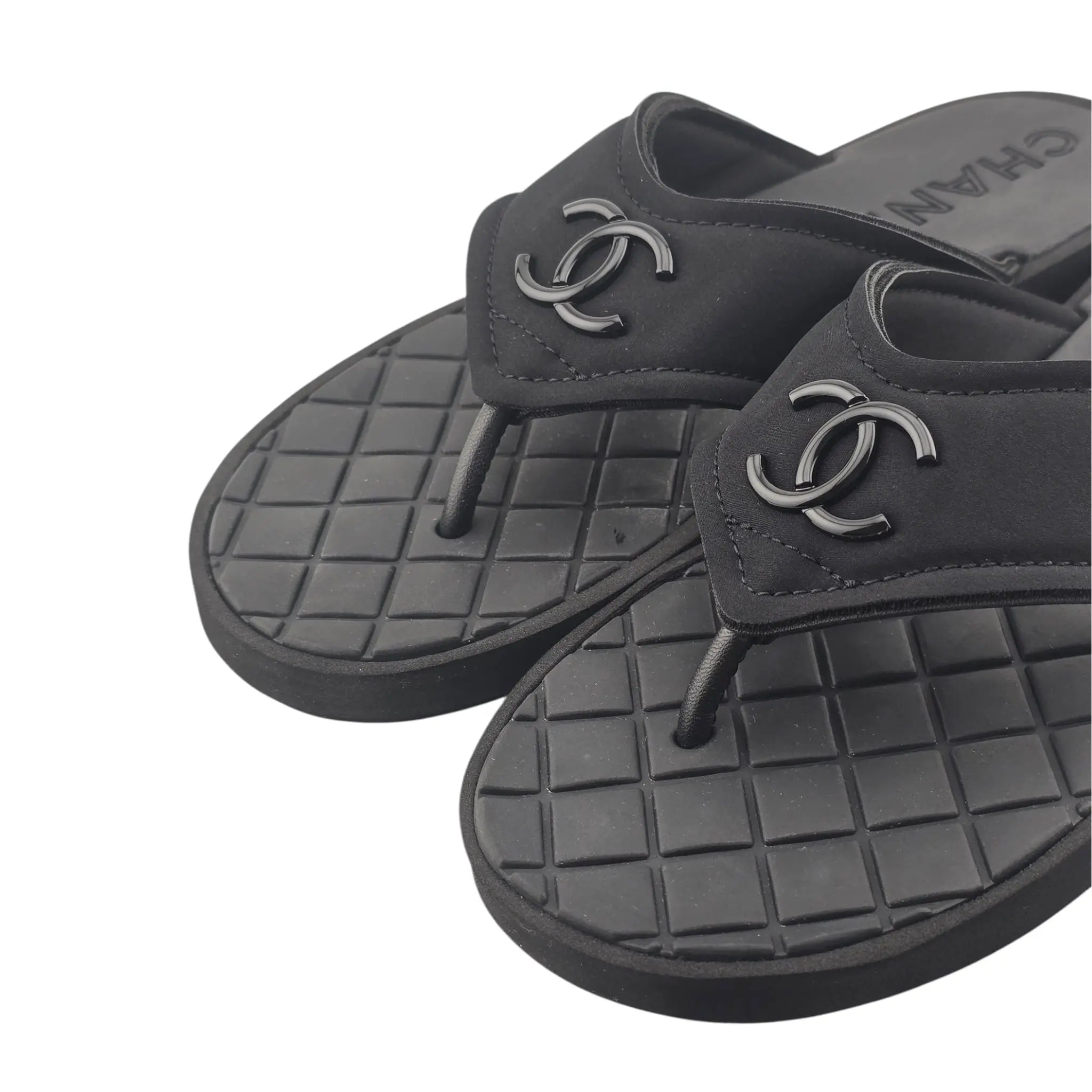 Chanel CC Black Fabric Thong Sandals 39 UK6 CHANEL