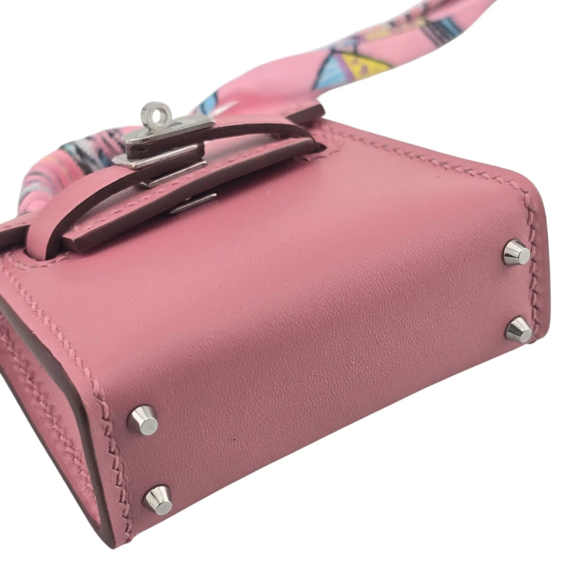 Hermes Rose Sakura Tadelakt Mini Kelly Twilly Bag Charm Palladium Hardware HERMES