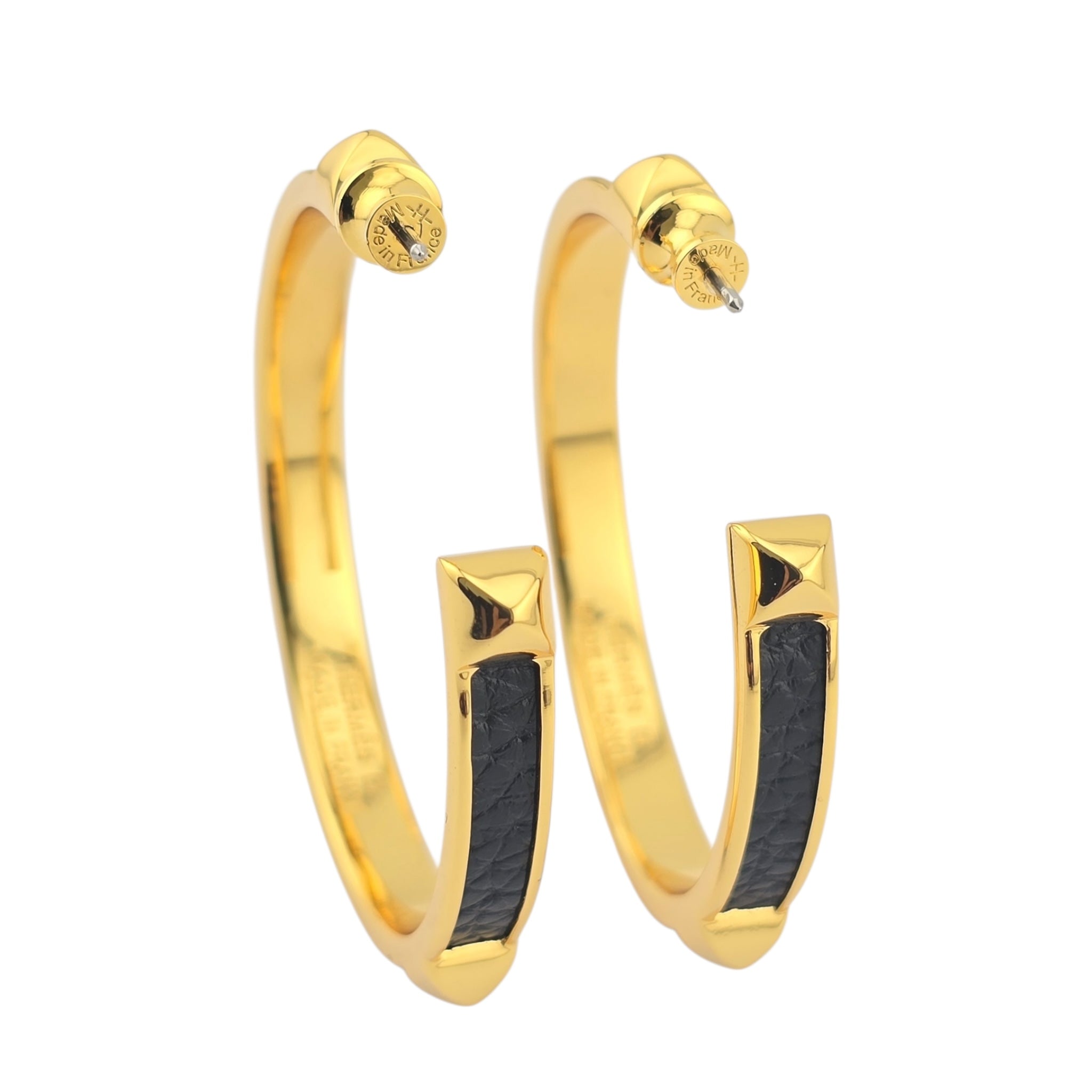 Hermes Athena Large Black Gold Earrings