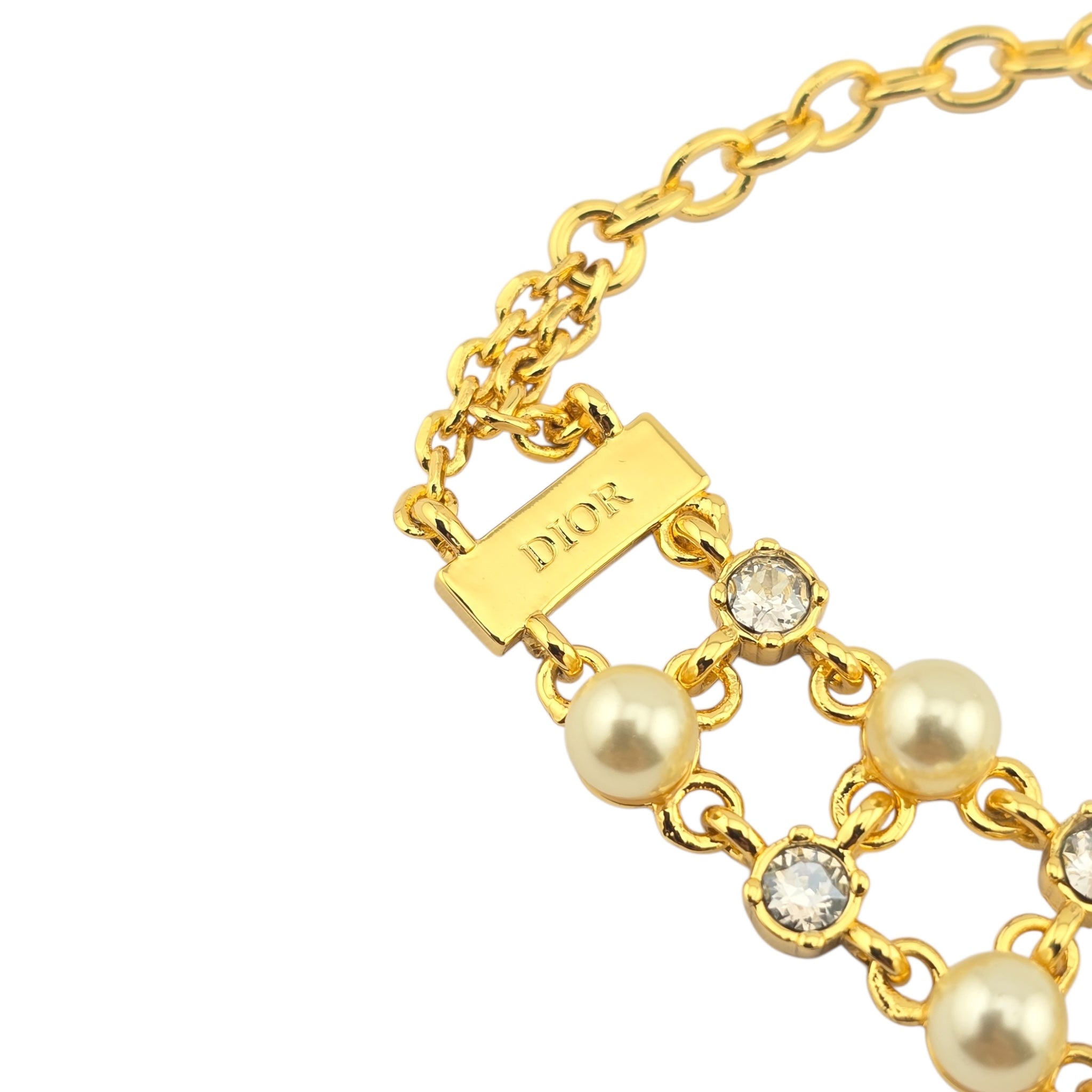 Christian Dior Gold Crystal Faux Pearls Bracelet