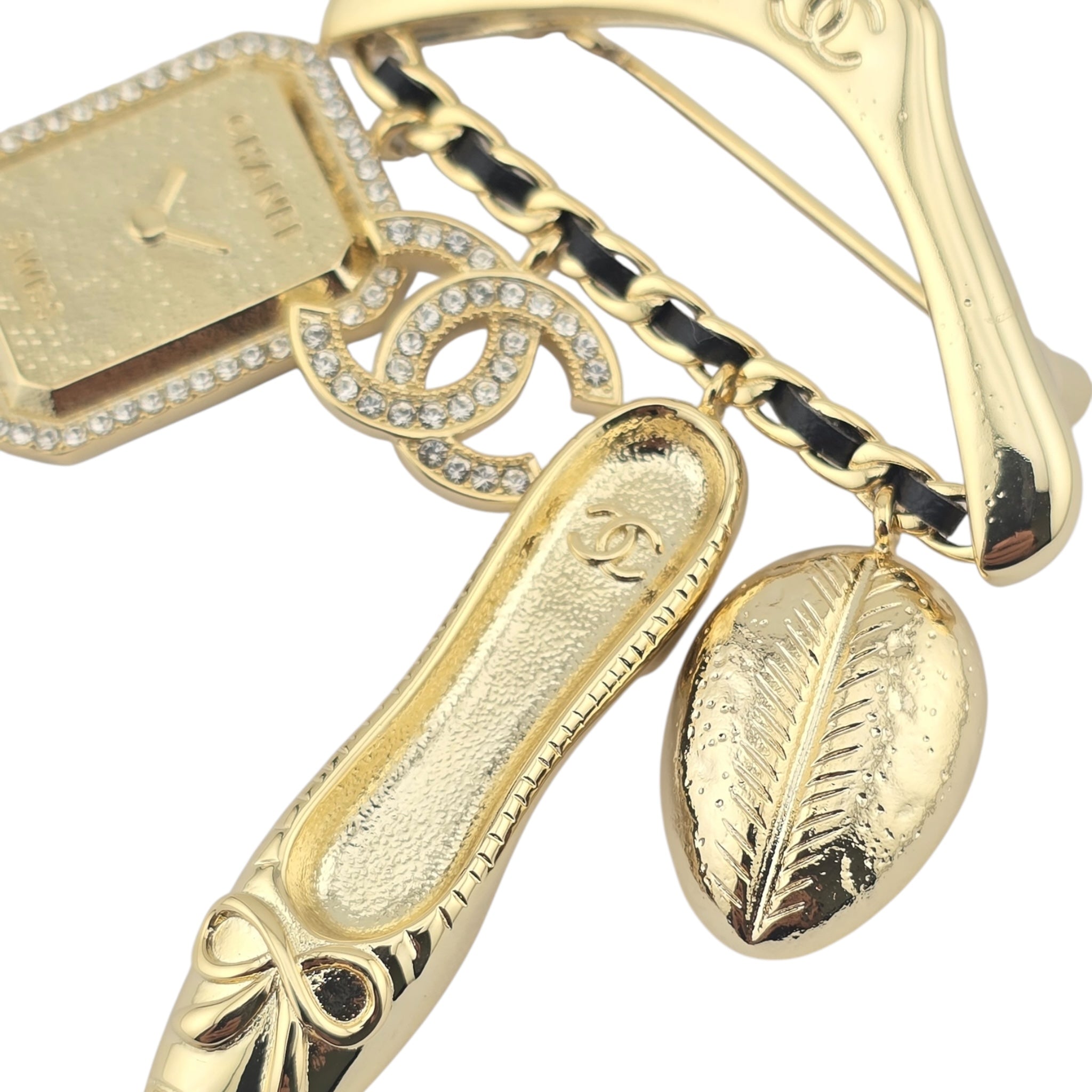 Chanel CC Crystal Charms Hanger Brooch Gold Black 2023