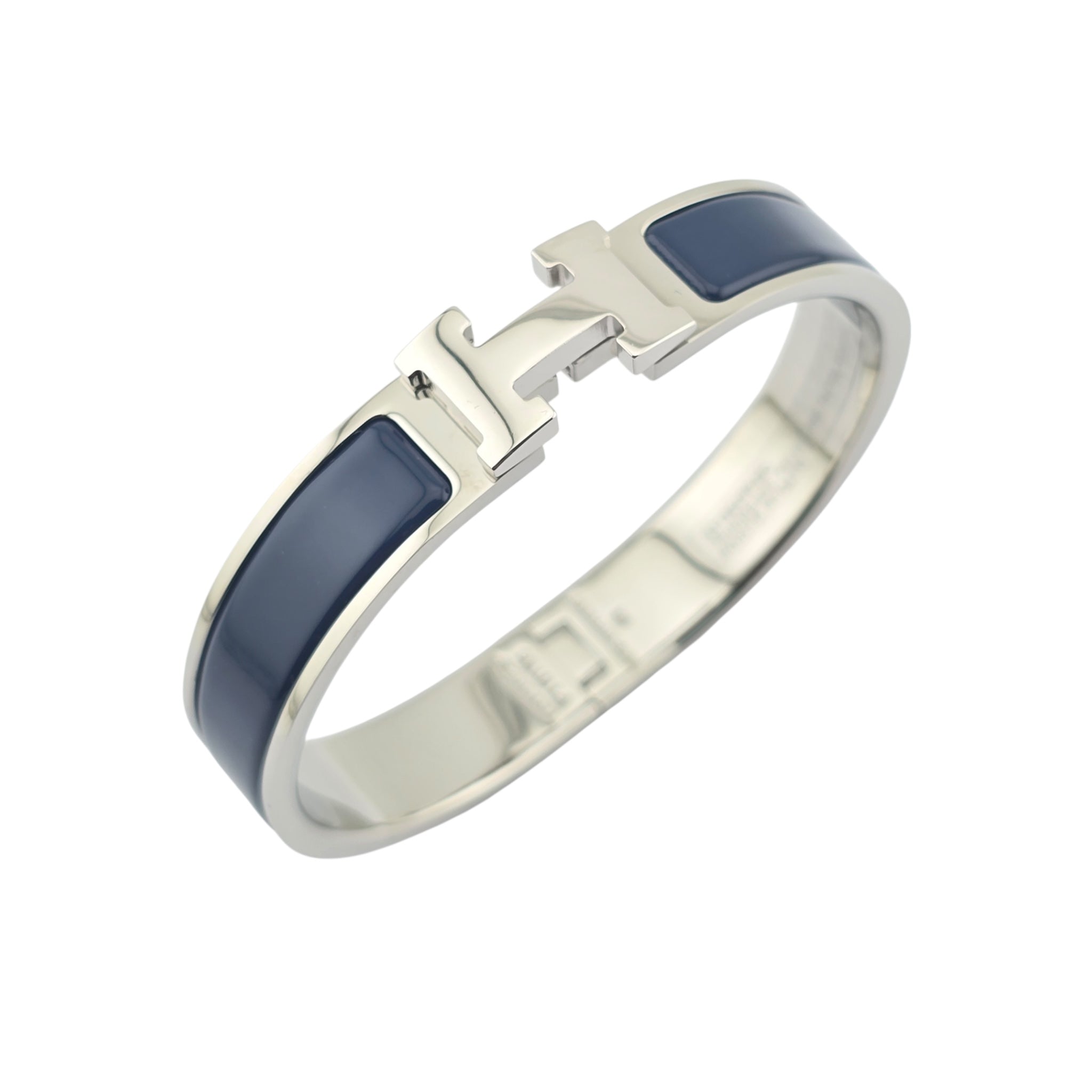 Hermes Clic H Bracelet Navy Blue Palladium GM