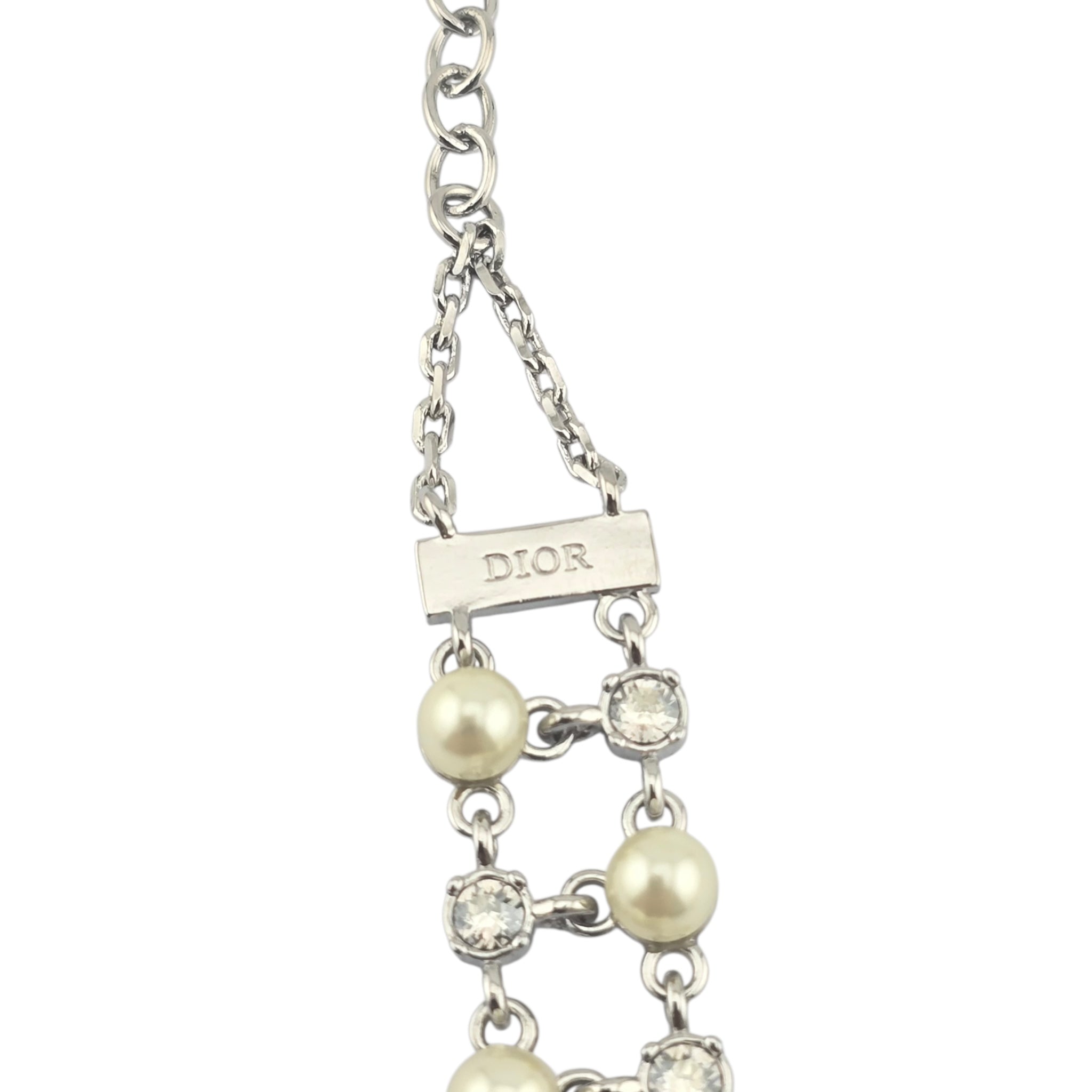 Christian Dior Silver Crystal Faux Pearls Bracelet
