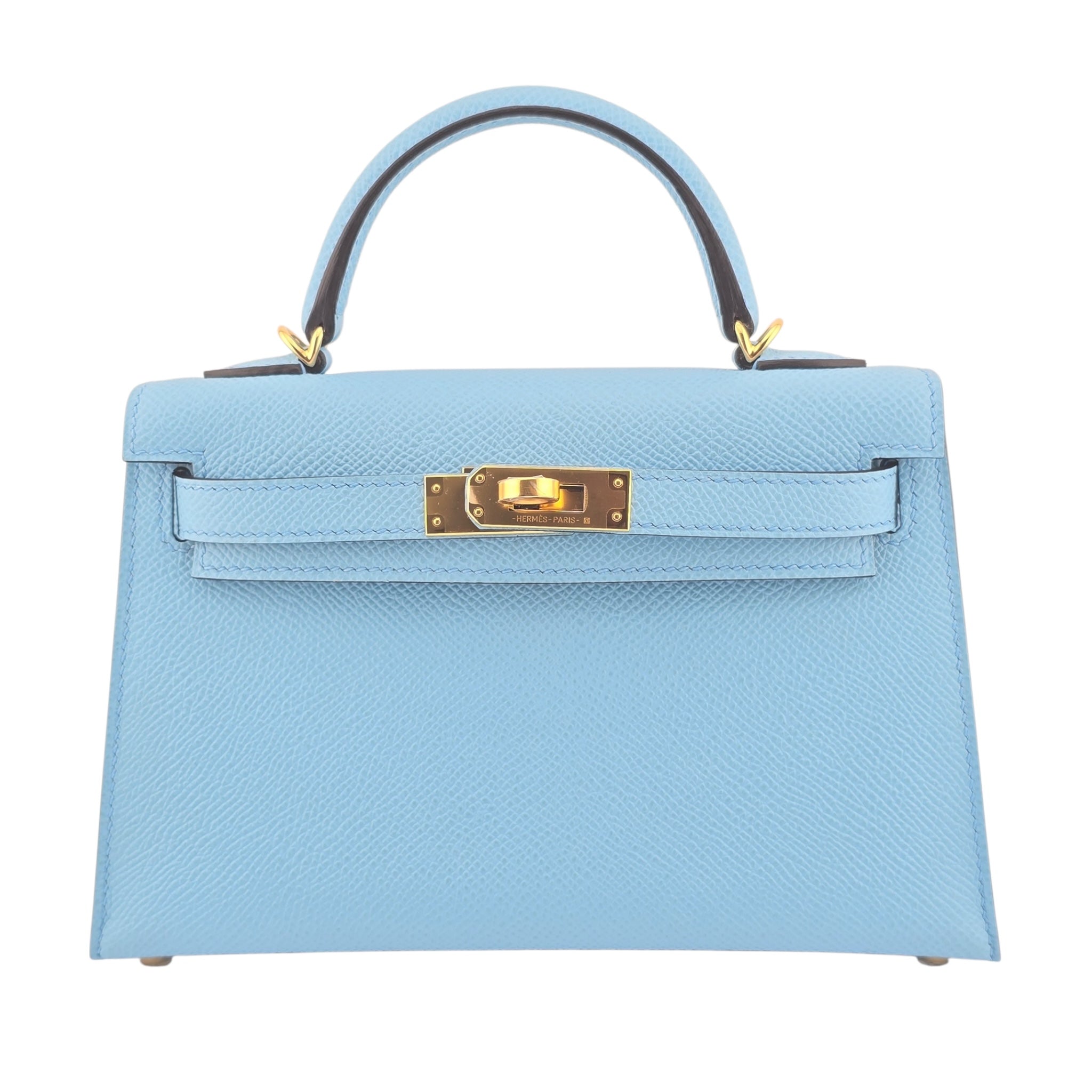 Hermes Mini Kelly II Bleu Celeste Epsom Gold Hardware
