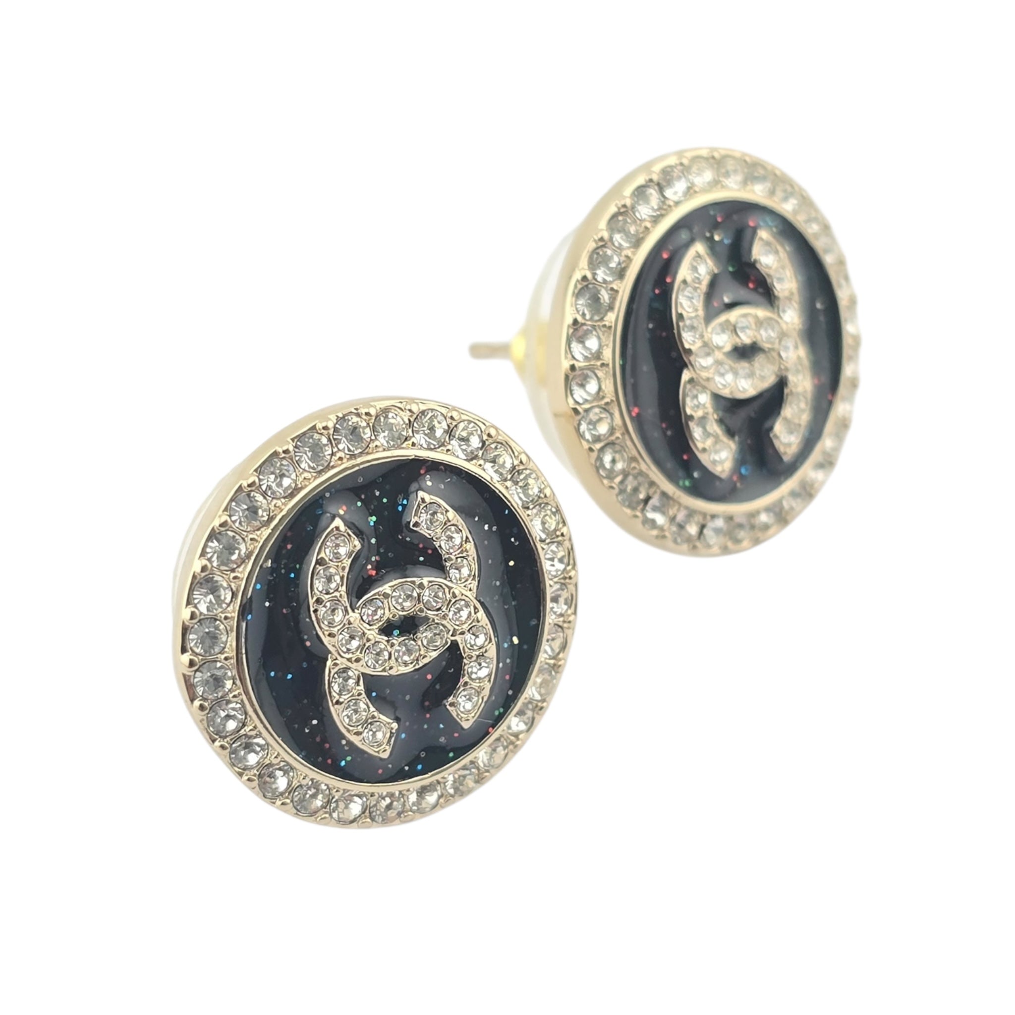 Chanel CC Black Resin Crystal Earrings 2025