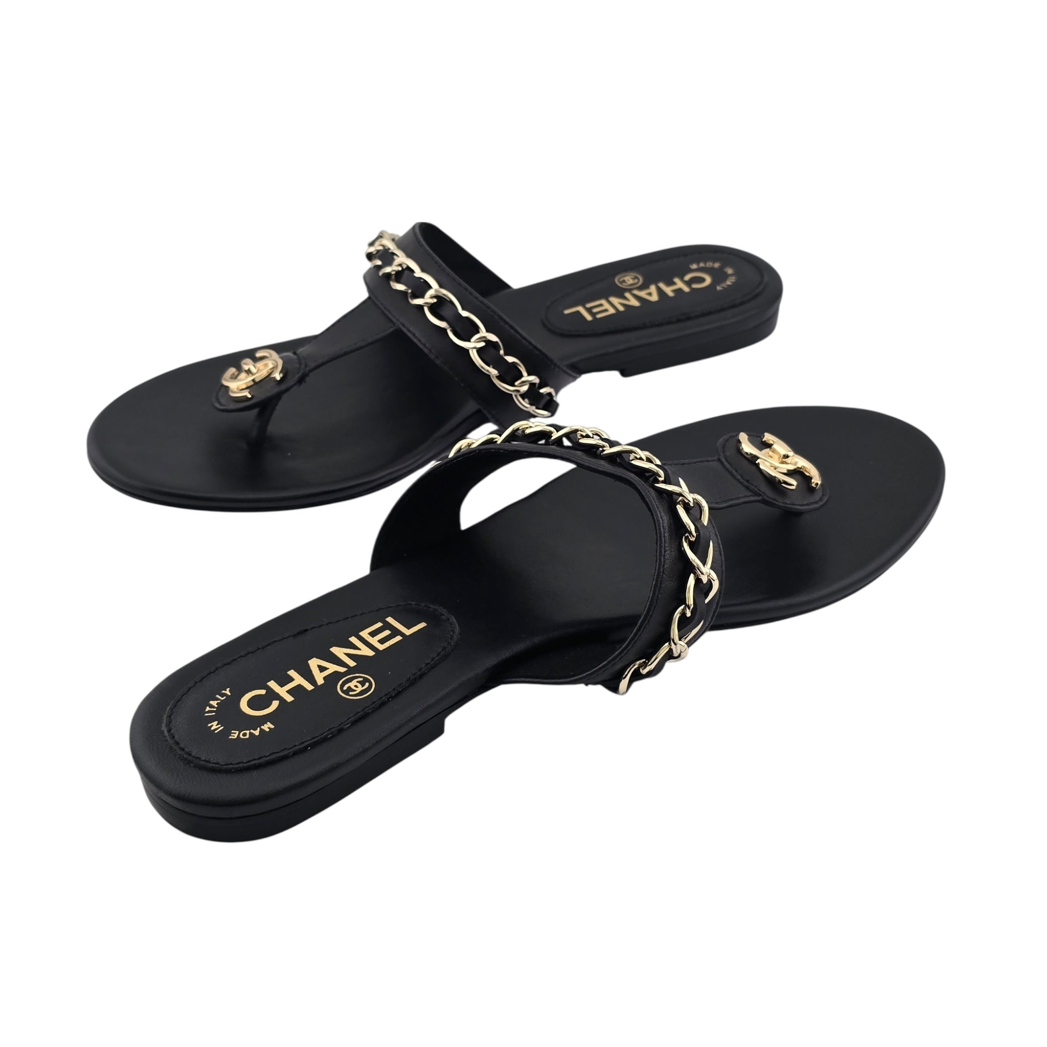 Chanel CC Black Turnlock Sandals - 39