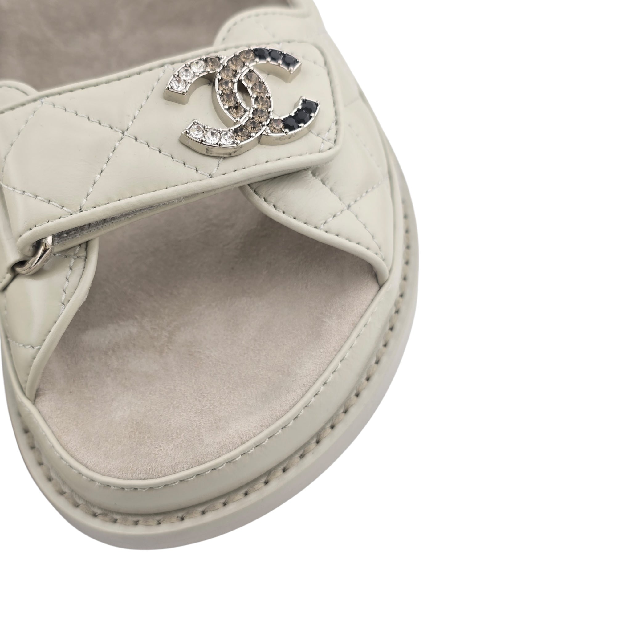 Chanel CC Dad Backless Cream White Quilt Sandals 39