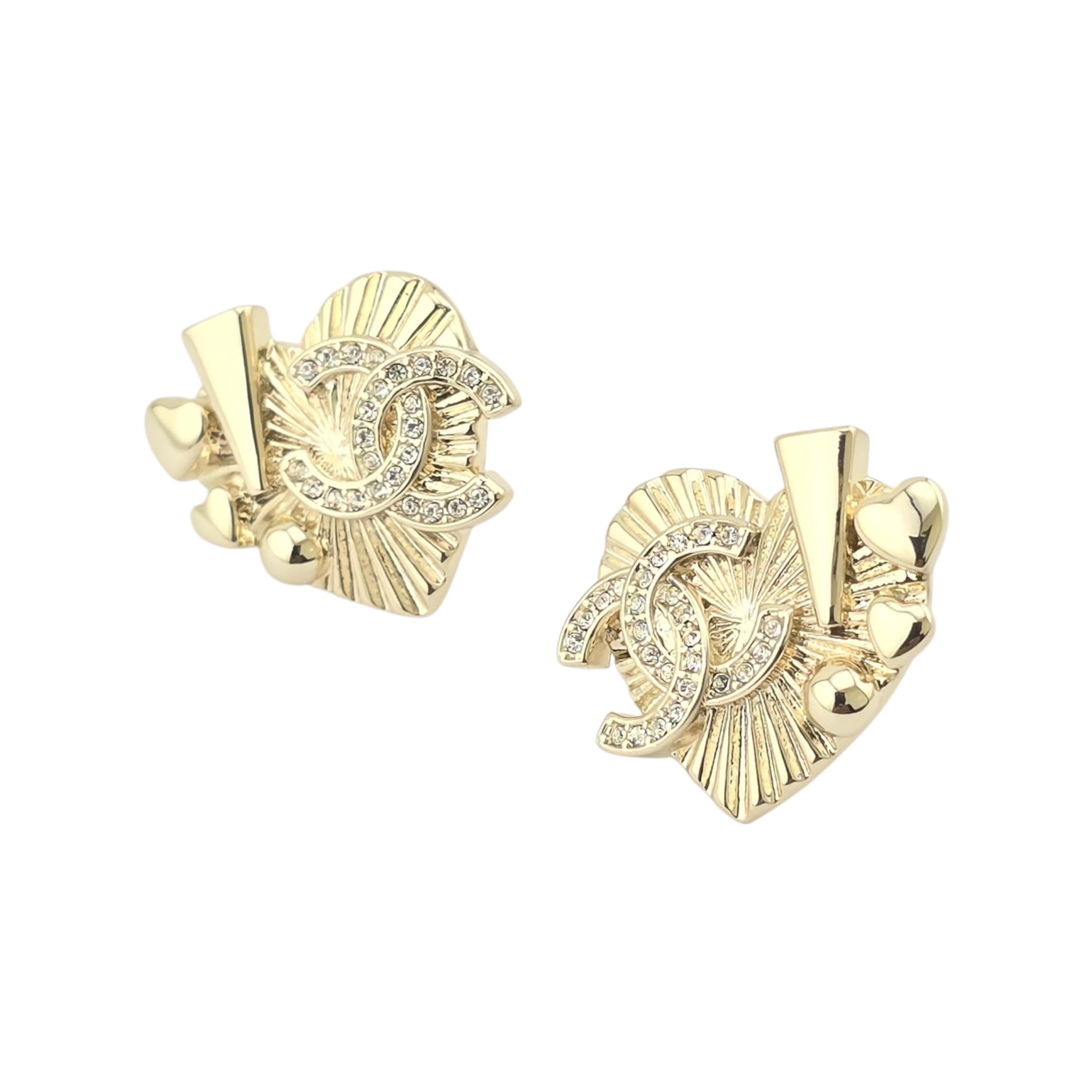Chanel CC Crystal Heart Earrings Gold 2025