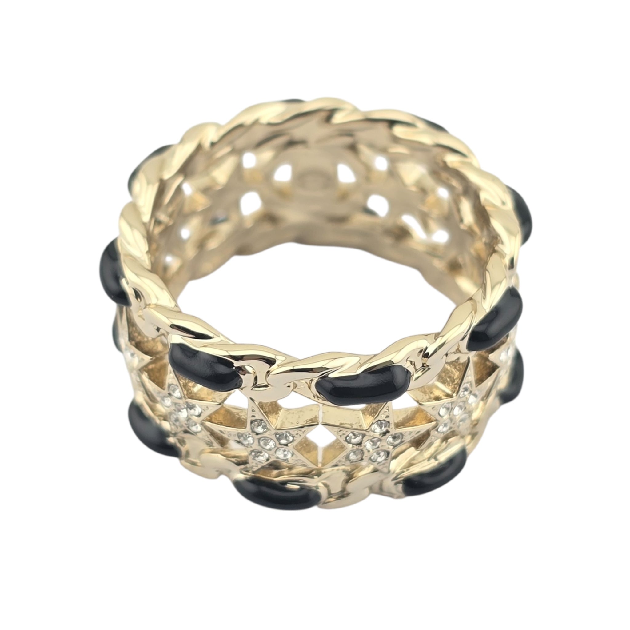 Chanel Metal Crystal Star CC Ring Gold Black 2023