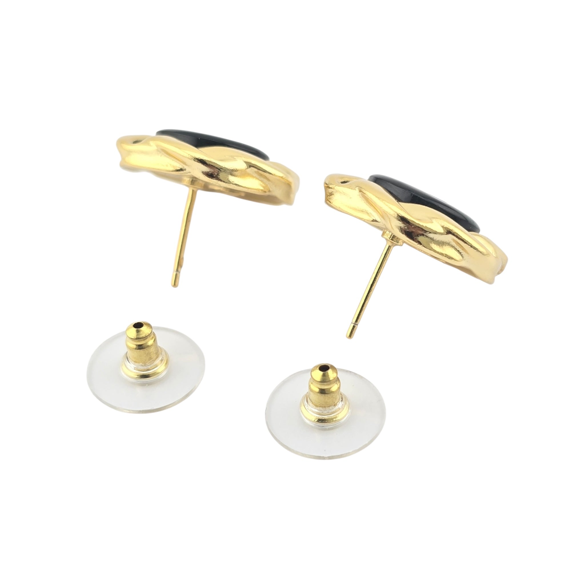 Chanel Resin CC Round Earrings Gold Black A22