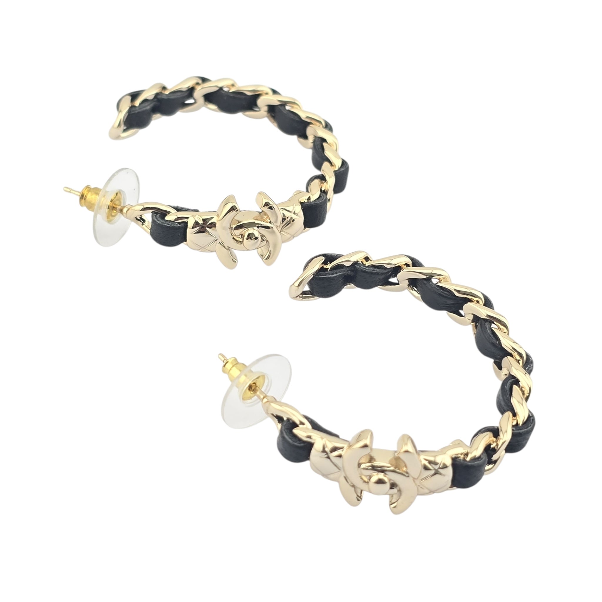 Chanel CC Turnlock Leather Metal Hoop Earrings 2021 CHANEL