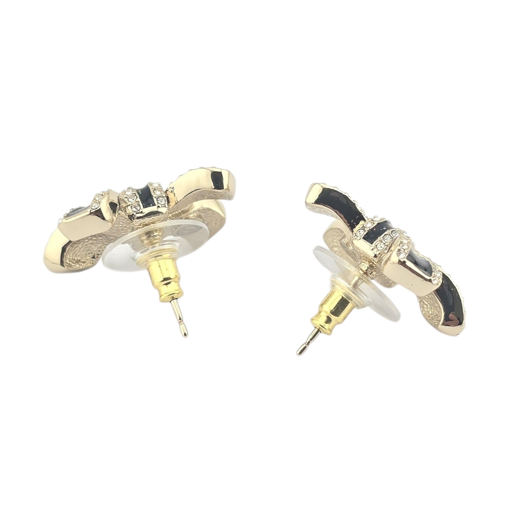Chanel CC Gold Crystal Enamel Bow Earrings 2025 CHANEL