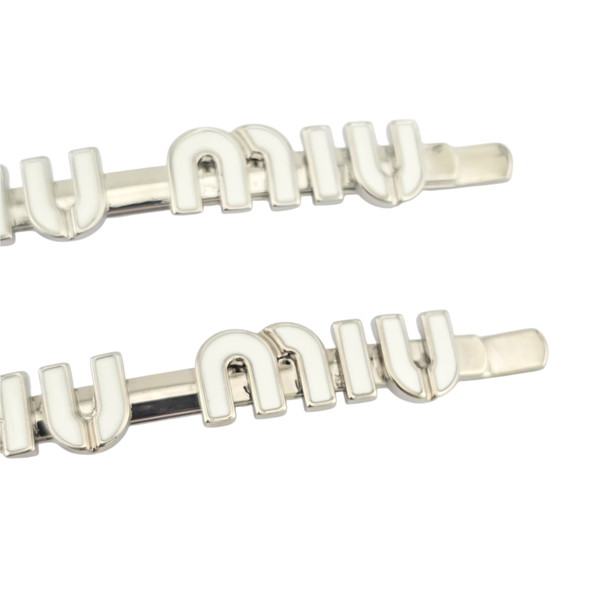 Miu Miu Silver White Enamel Hair Clip MIU MIU