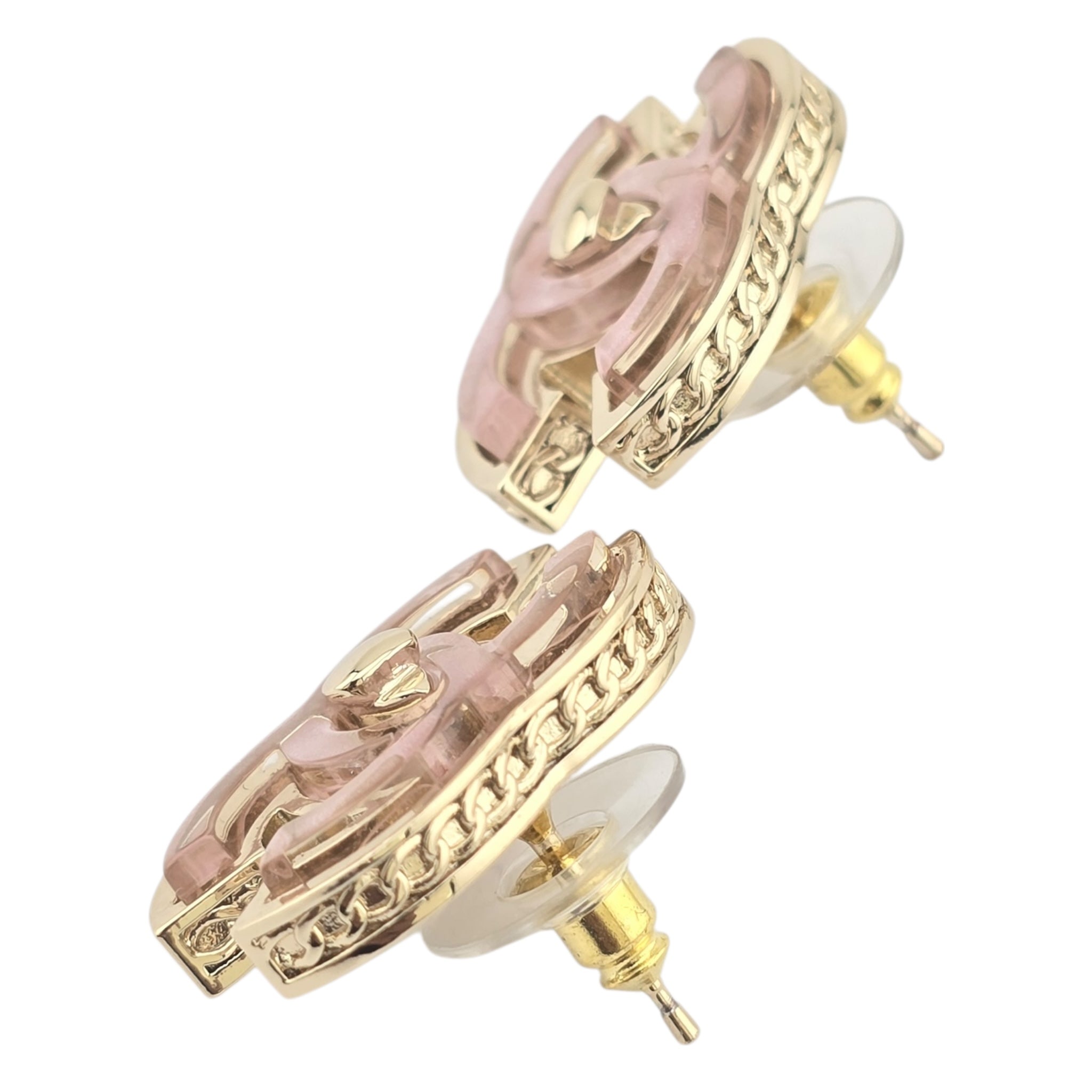 Chanel CC Gold Pink Resin Stud Earrings 2025 CHANEL