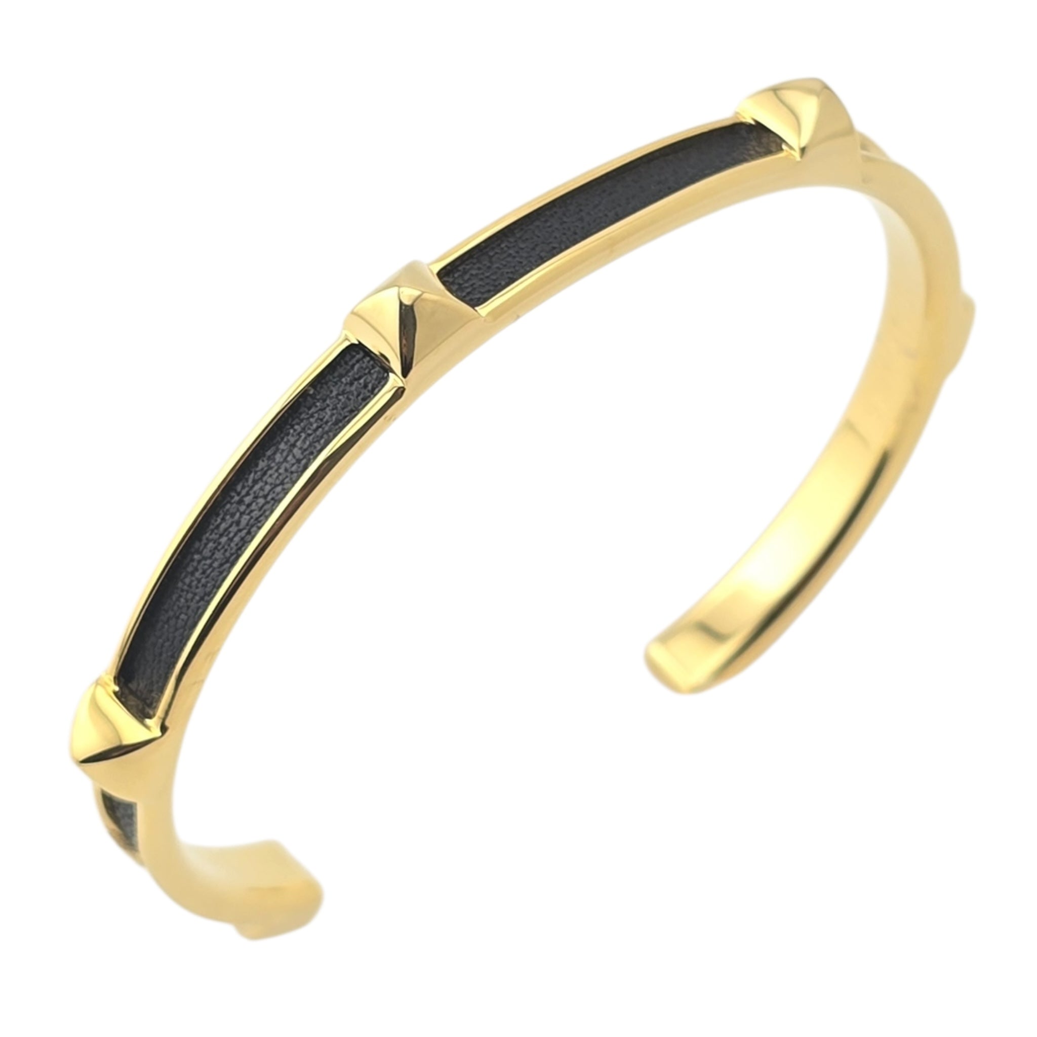 Hermes Athena Black Gold Leather Bracelet HERMES