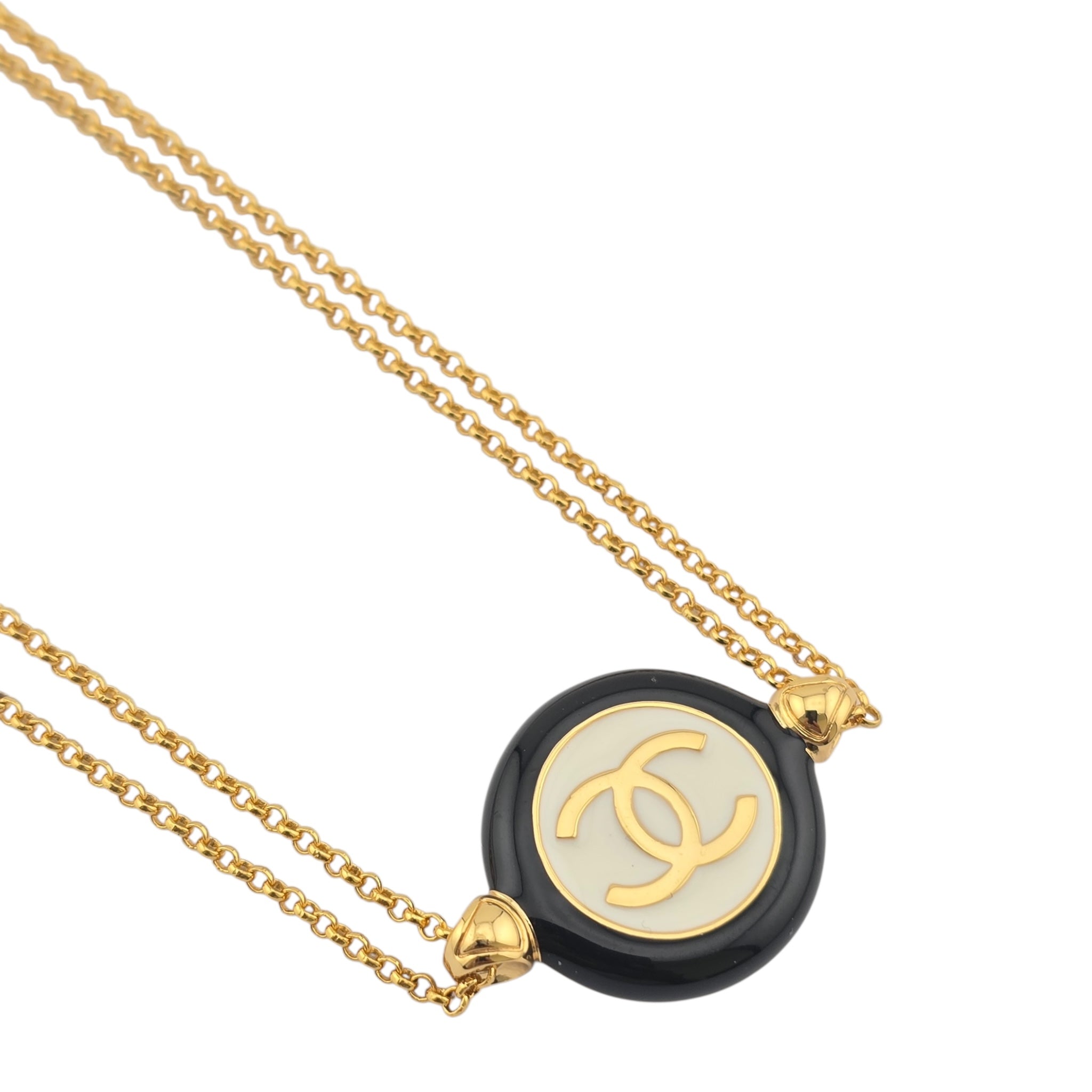 Chanel CC Round Enamel Pendant Choker Necklace 2024 CHANEL