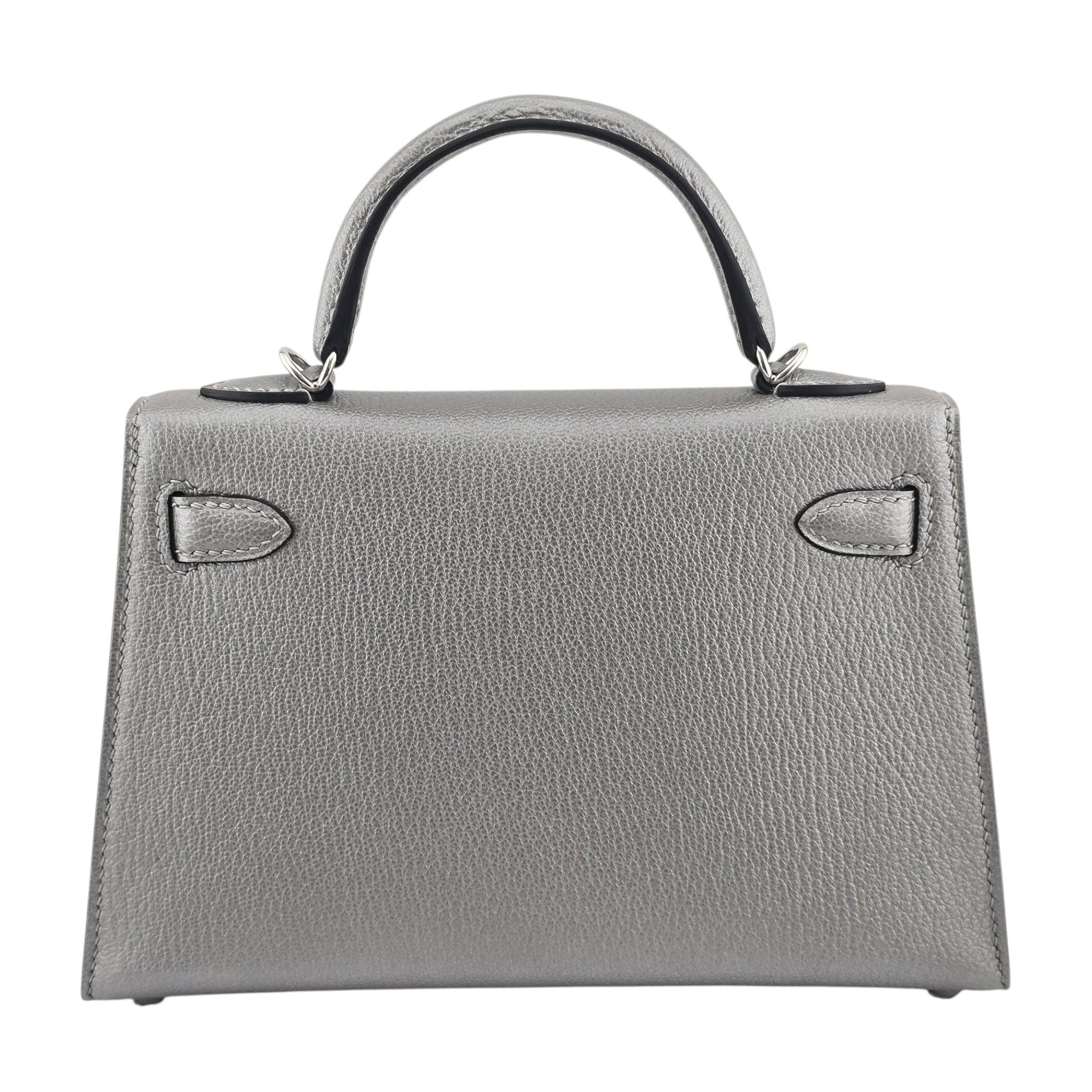 Hermes Mini Kelly II Gris Argente Chevre Chamkilight Palladium Hardware HERMES