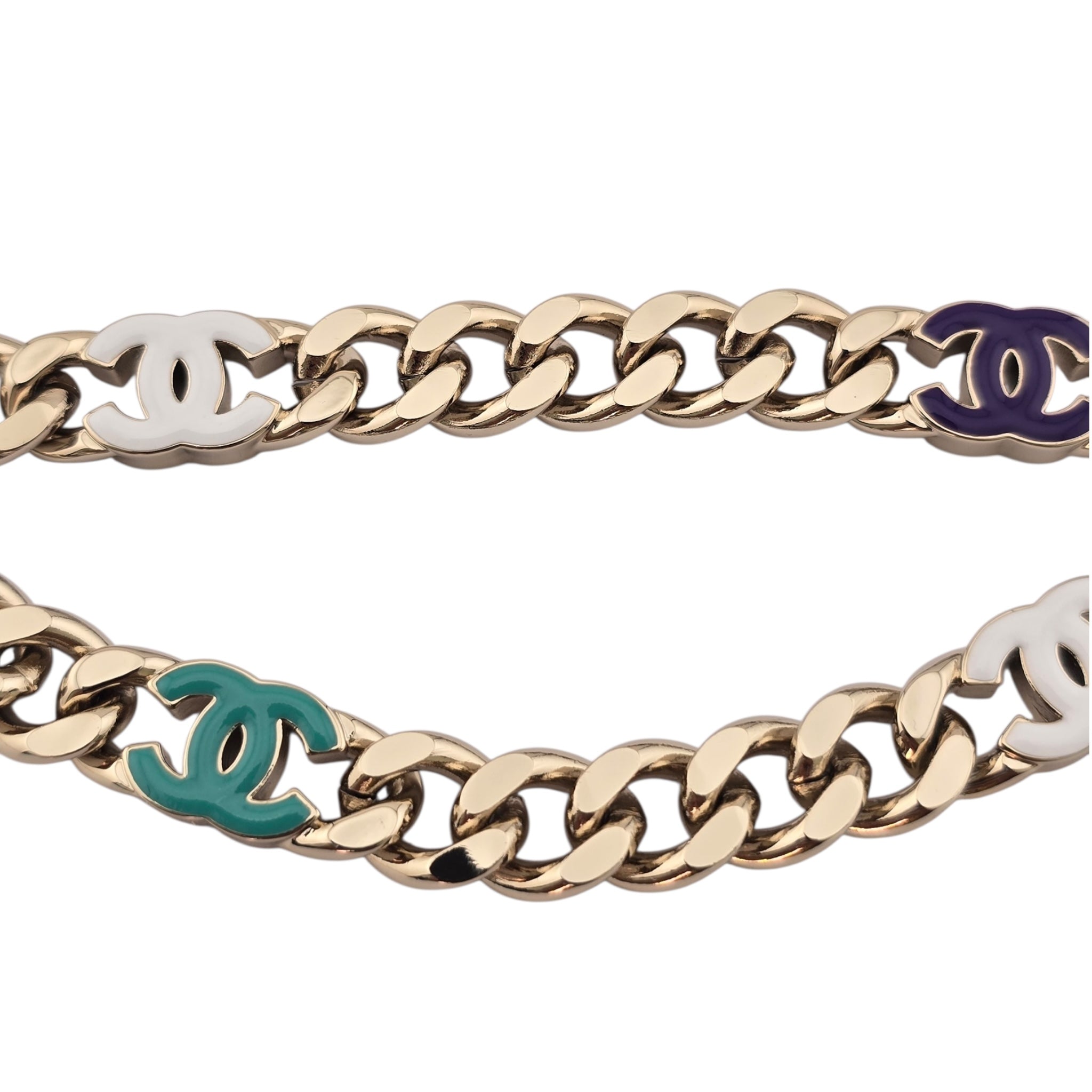 Chanel CC Metal Enamel Chain Gold Multicolor Necklace B24C CHANEL