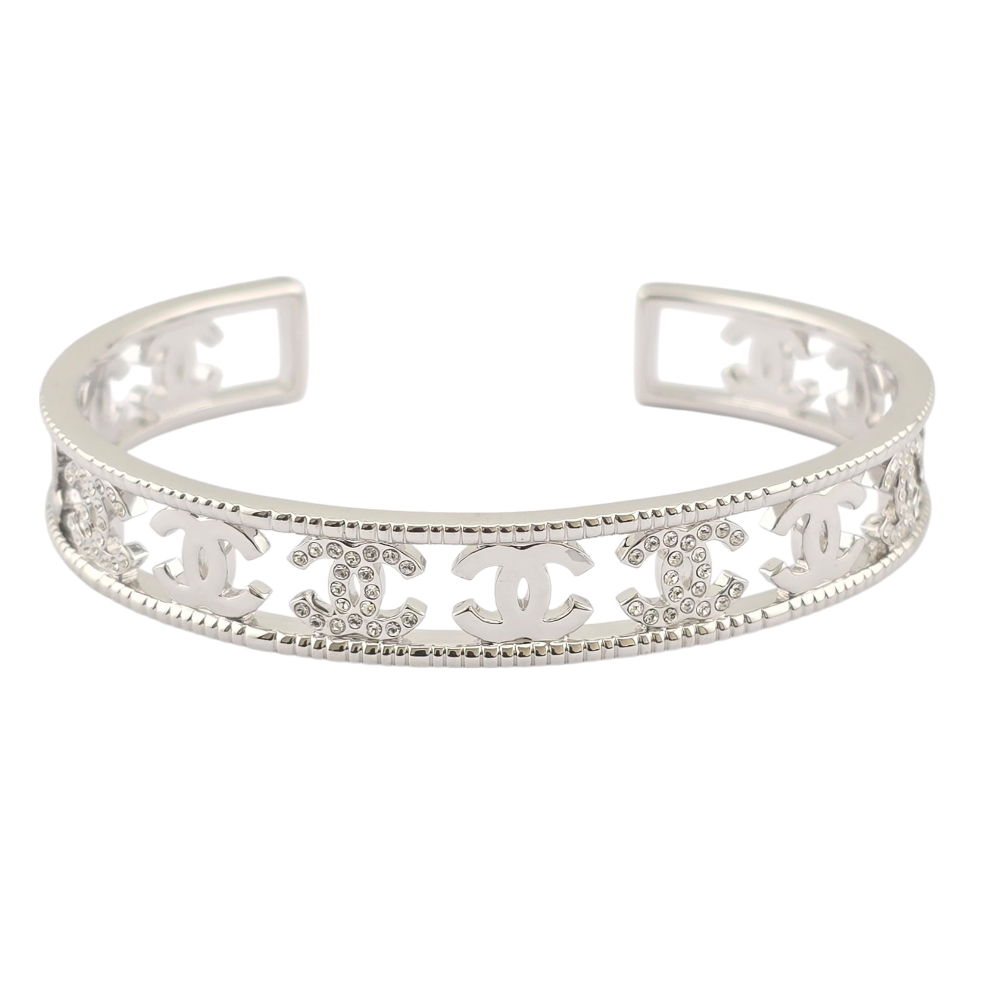 Chanel Crystal CC Silver Cuff Bracelet 2022 CHANEL