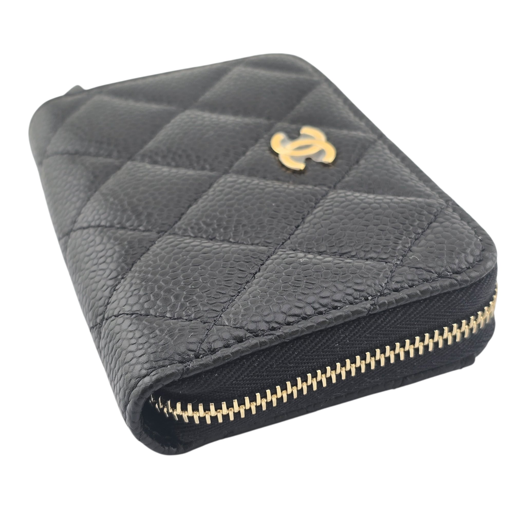 Chanel CC Caviar Classic Zip Coin Purse Card Holder Gold CHANEL