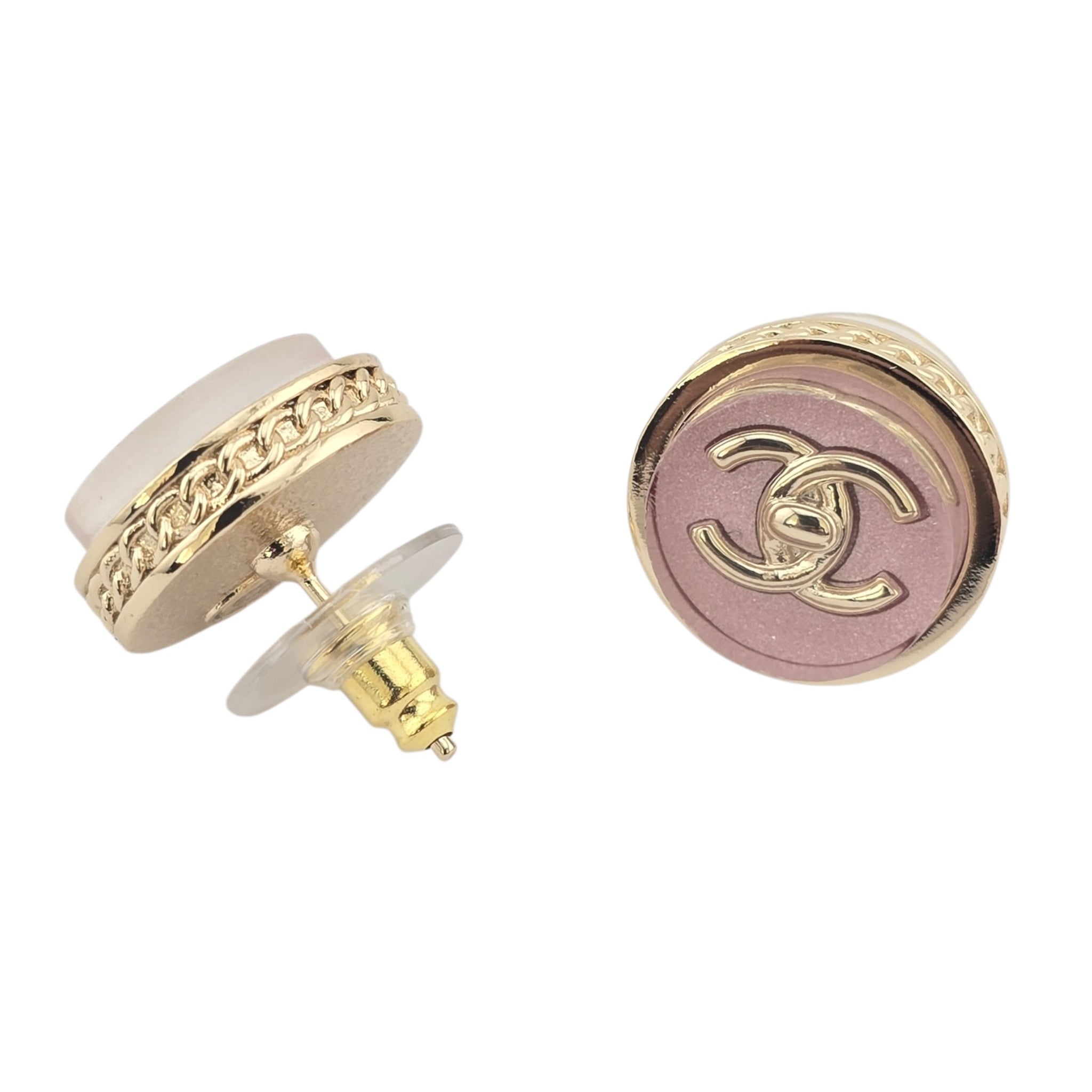 Chanel CC Gold Pink Resin Round Earrings 2025 CHANEL