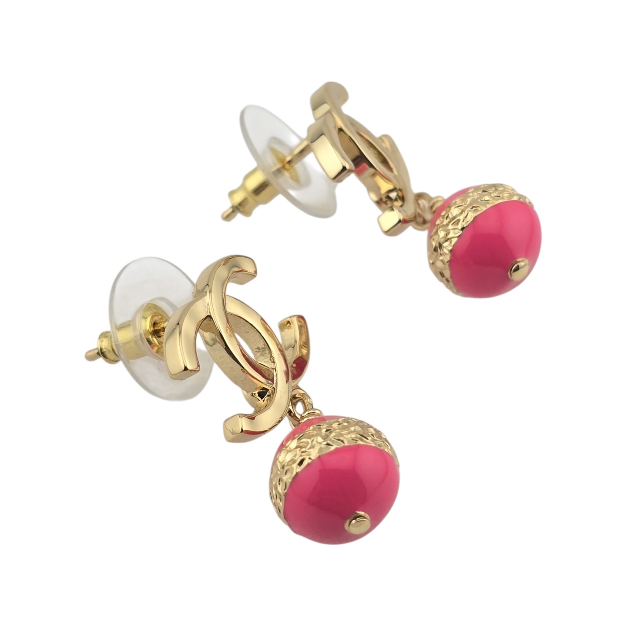 Chanel CC Resin Drop Pink Gold Earrings 2024 CHANEL
