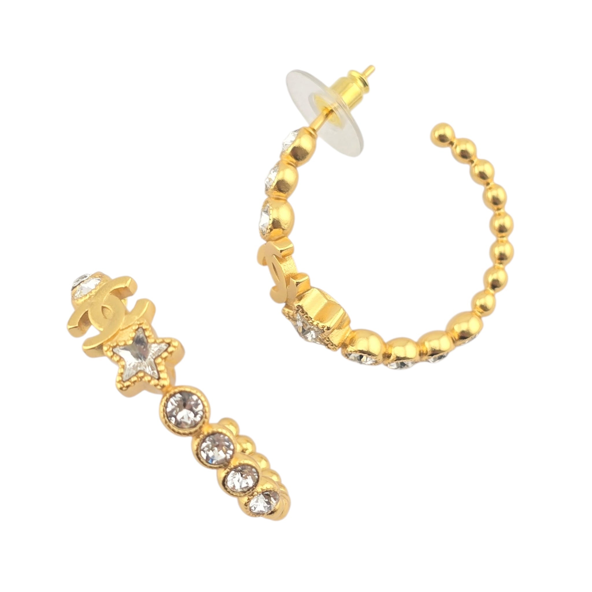 Chanel CC Gold Hoop Star Crystal Earrings 2024 CHANEL