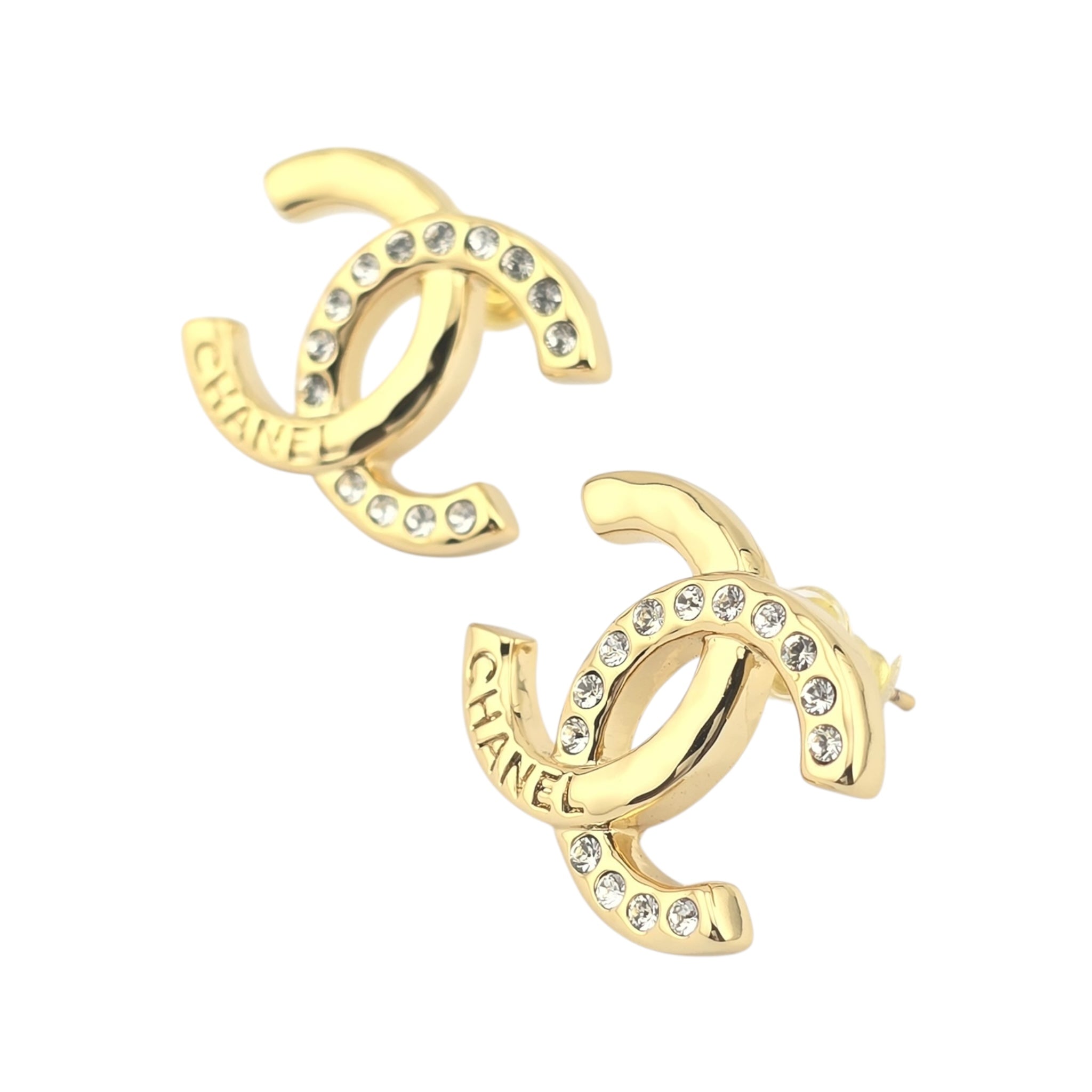 Chanel CC Gold Stud Crystal Earrings 2024 CHANEL