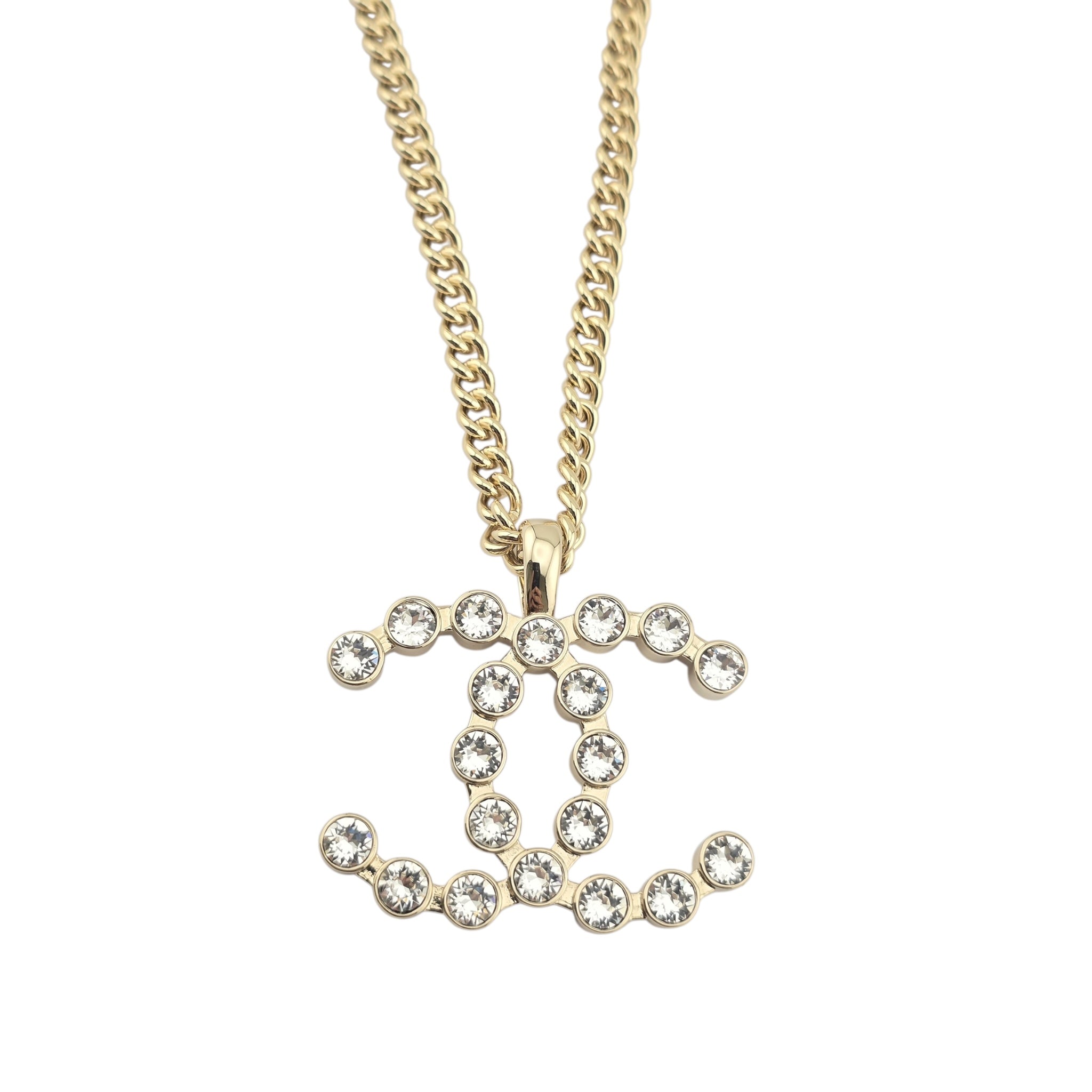 Chanel CC Crystal Pendant Gold Necklace 2023