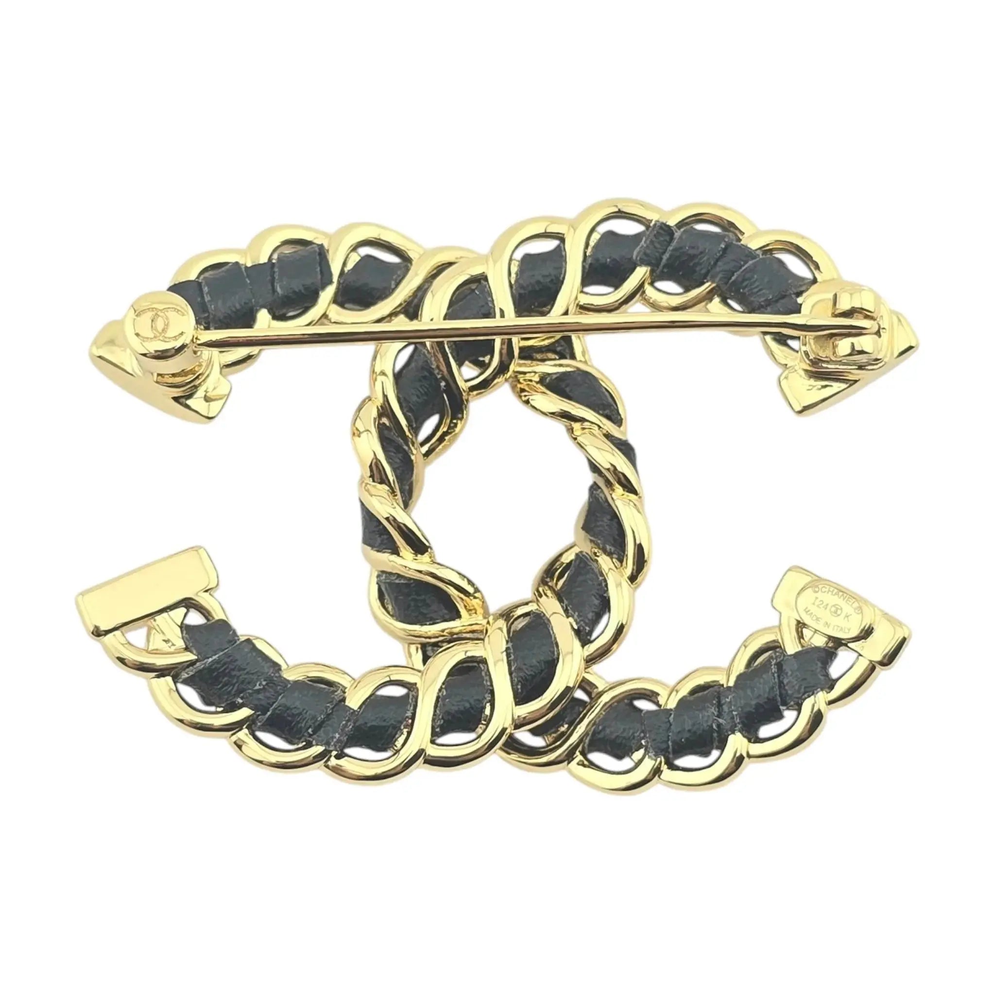 Chanel CC Leather Gold Brooch 2024 CHANEL
