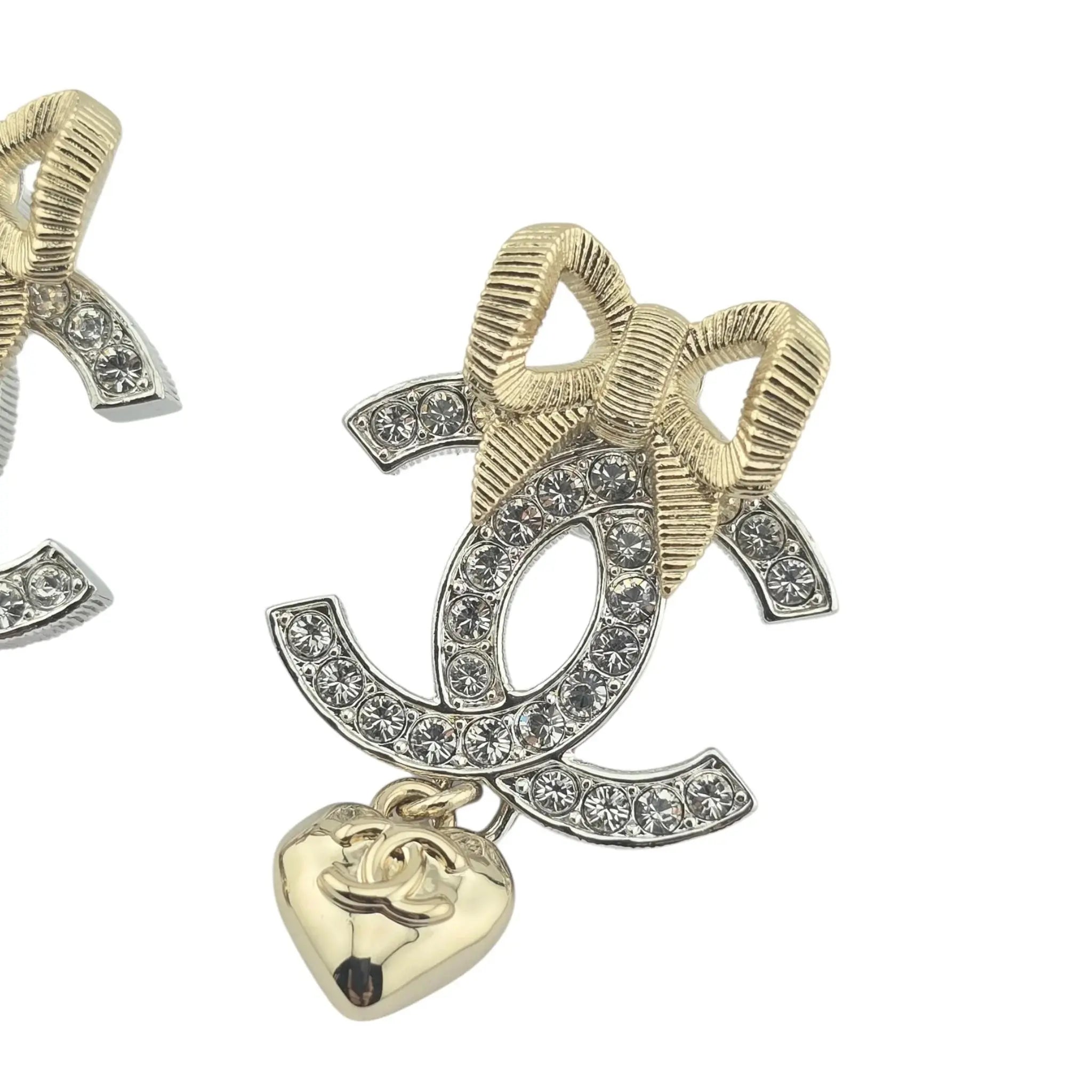 Chanel CC Drop Bow Heart Earrings B24 CHANEL