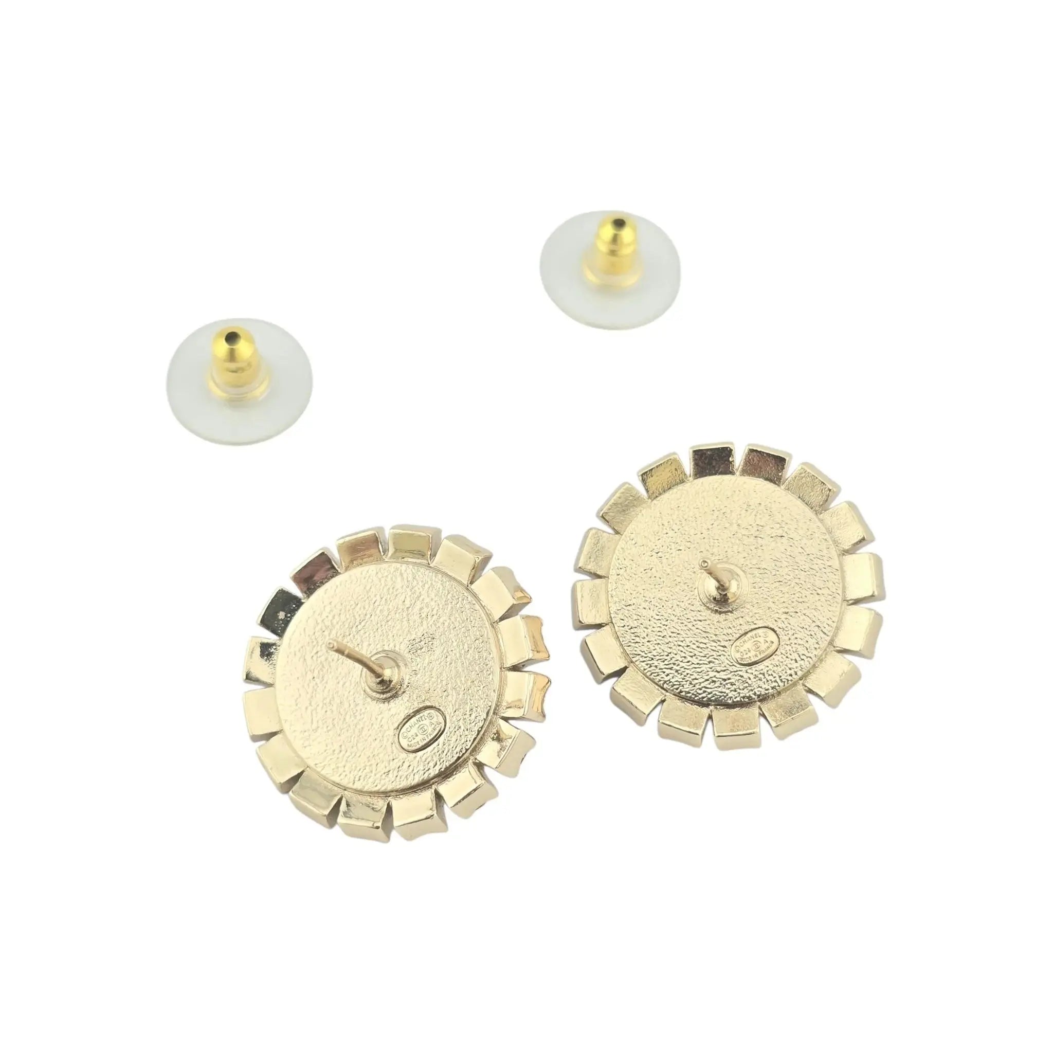 Chanel CC Crystal/Enamel Metallic Round Earrings CHANEL